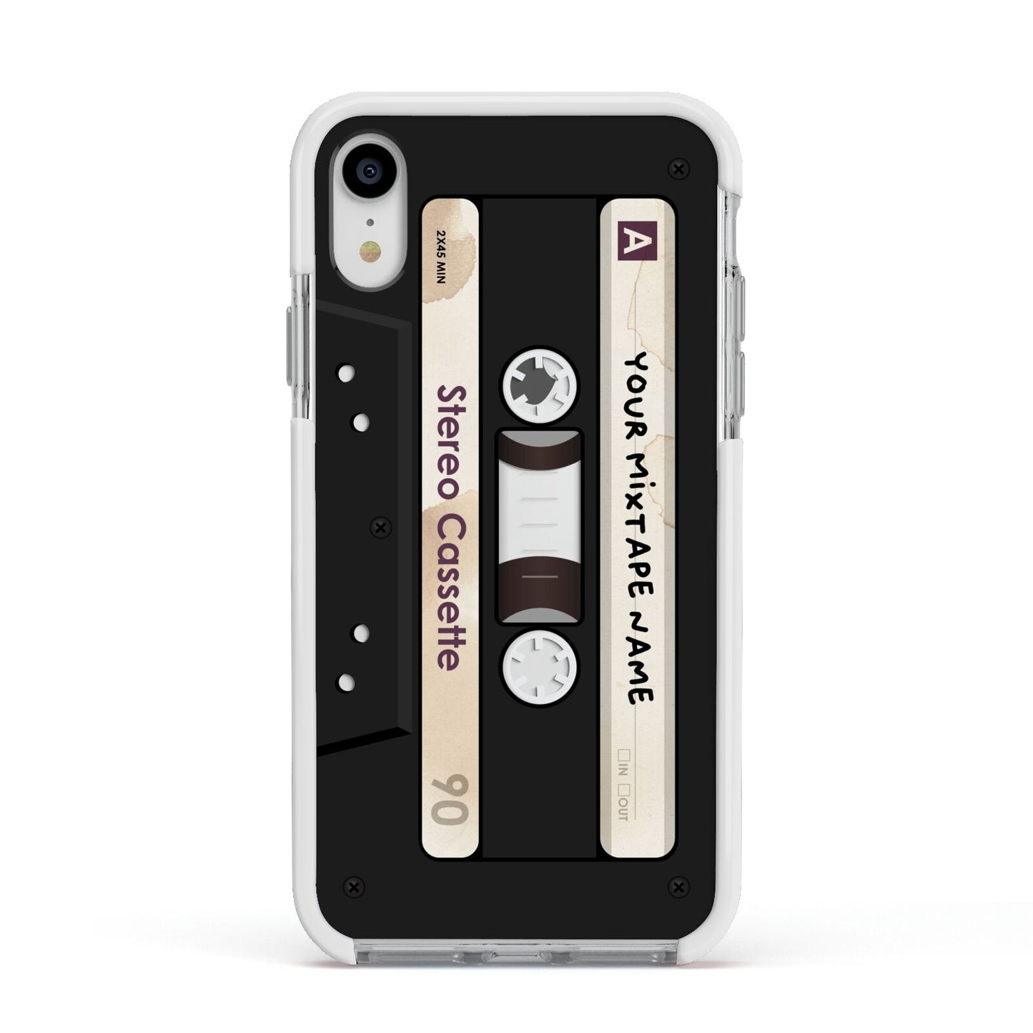 Personalised Classic Mixtape Apple iPhone XR Impact Case White Edge on Silver Phone