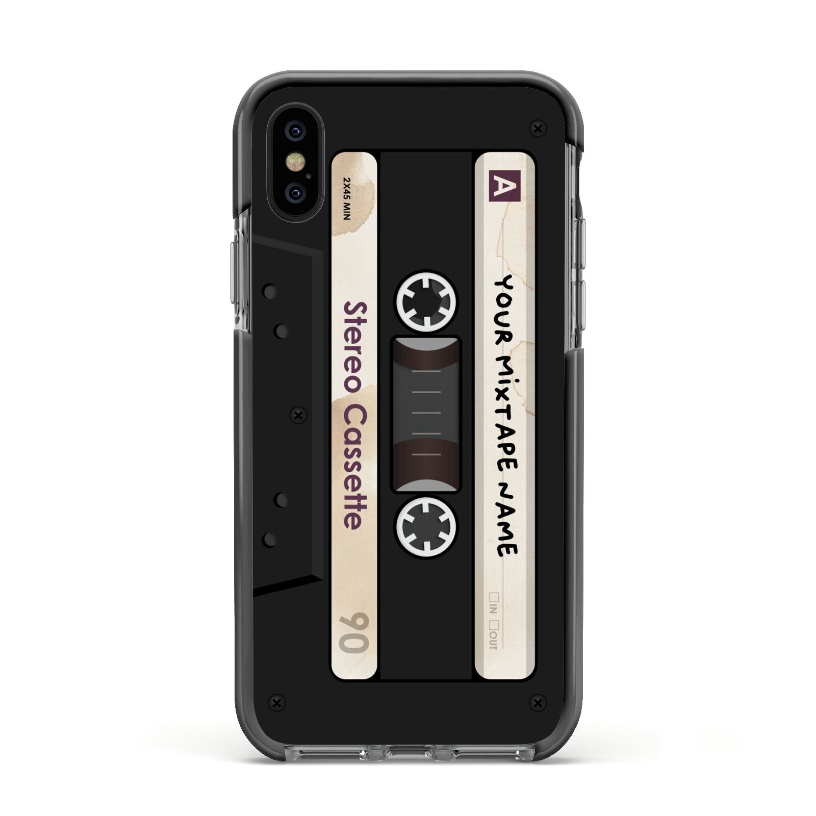 Personalised Classic Mixtape Apple iPhone Xs Impact Case Black Edge on Black Phone