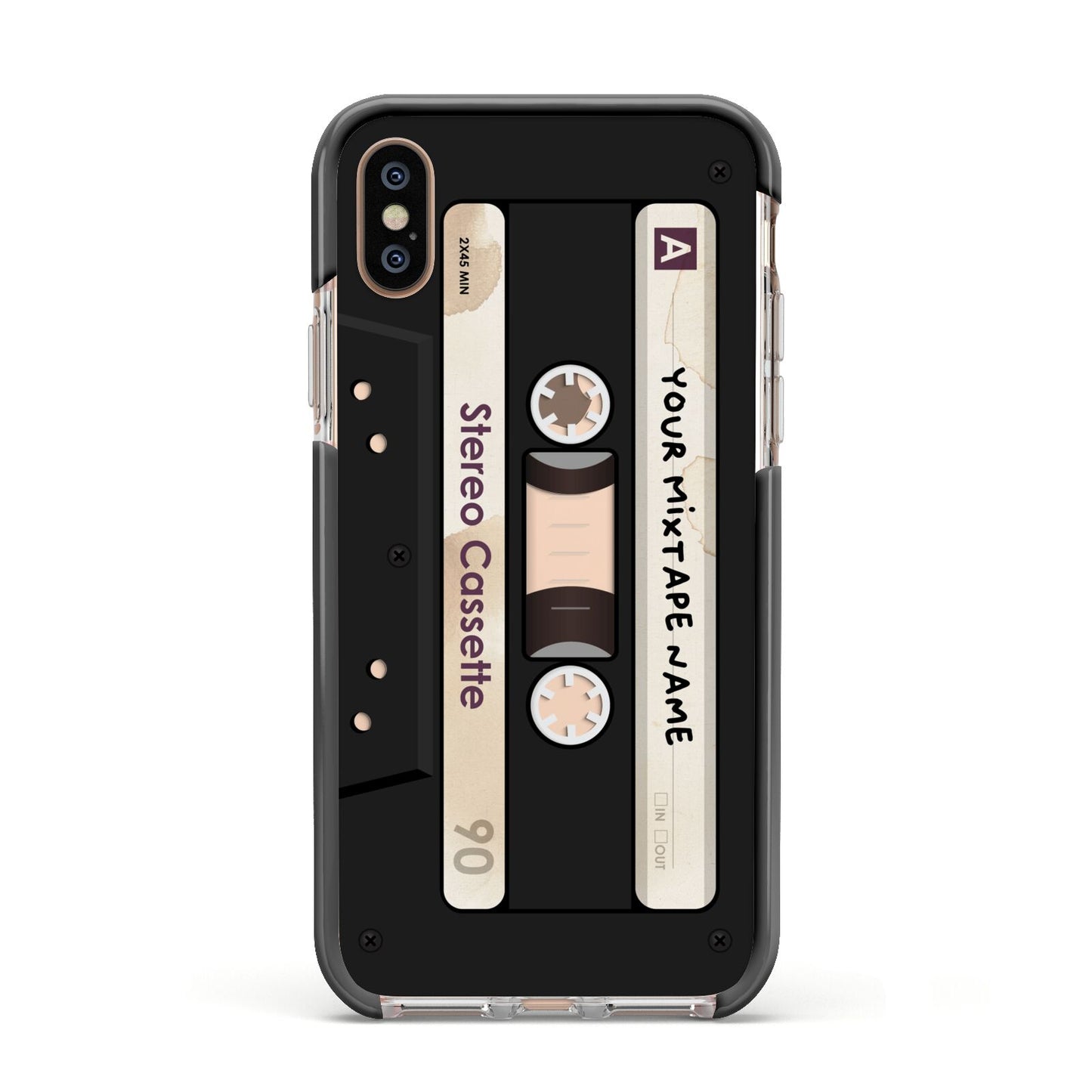 Personalised Classic Mixtape Apple iPhone Xs Impact Case Black Edge on Gold Phone