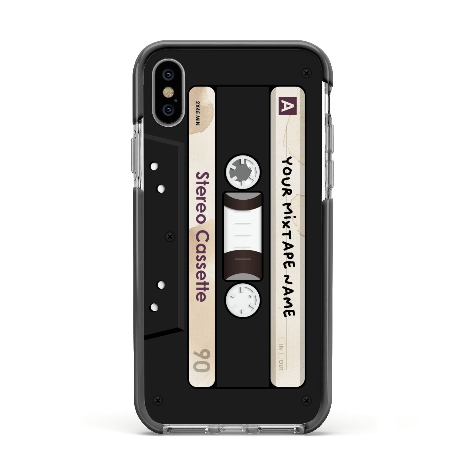 Personalised Classic Mixtape Apple iPhone Xs Impact Case Black Edge on Silver Phone