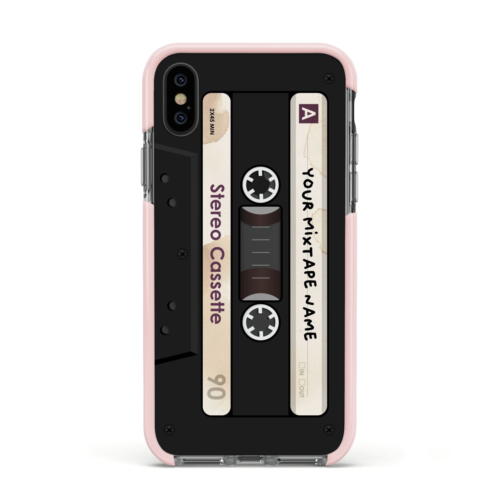 Personalised Classic Mixtape Apple iPhone Xs Impact Case Pink Edge on Black Phone