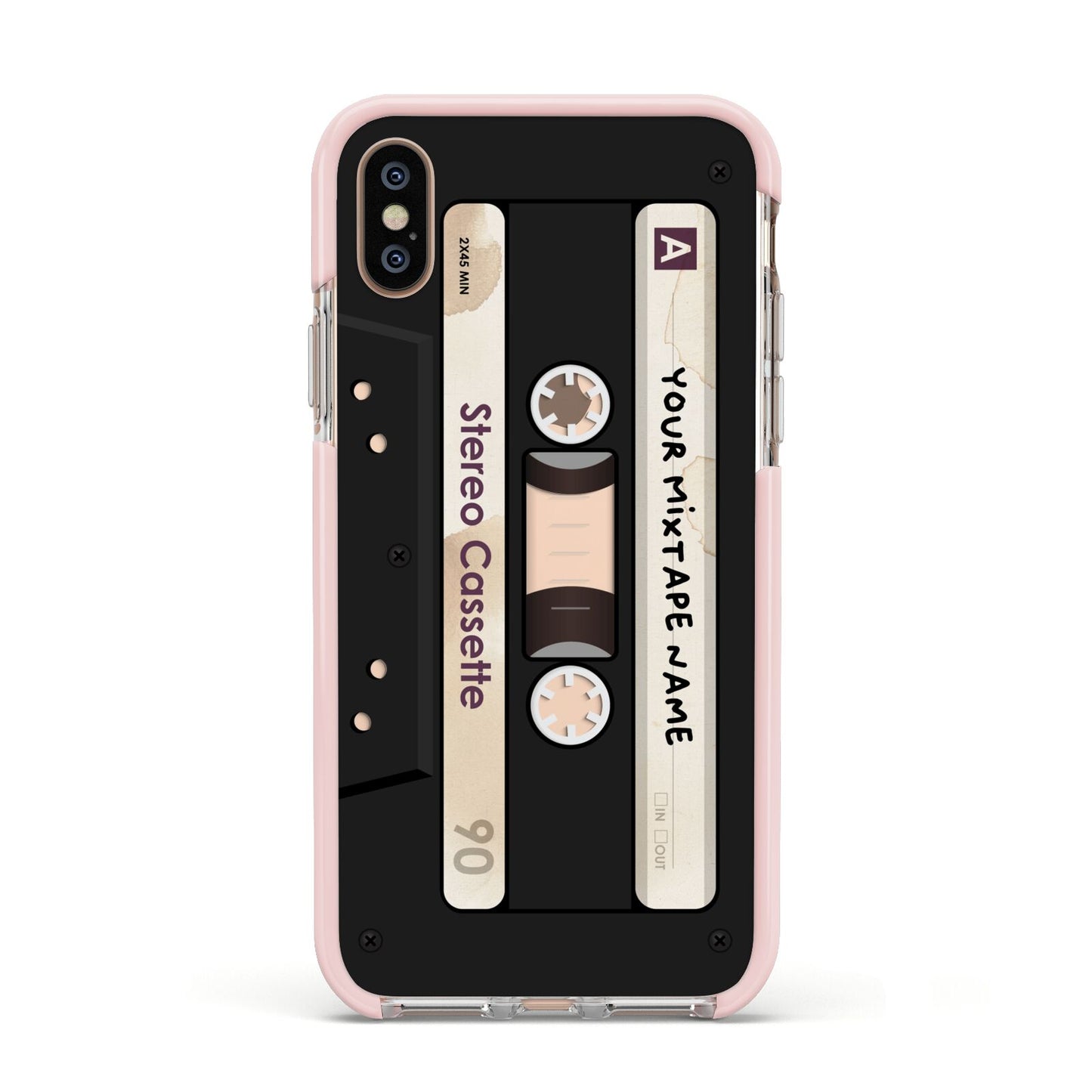 Personalised Classic Mixtape Apple iPhone Xs Impact Case Pink Edge on Gold Phone