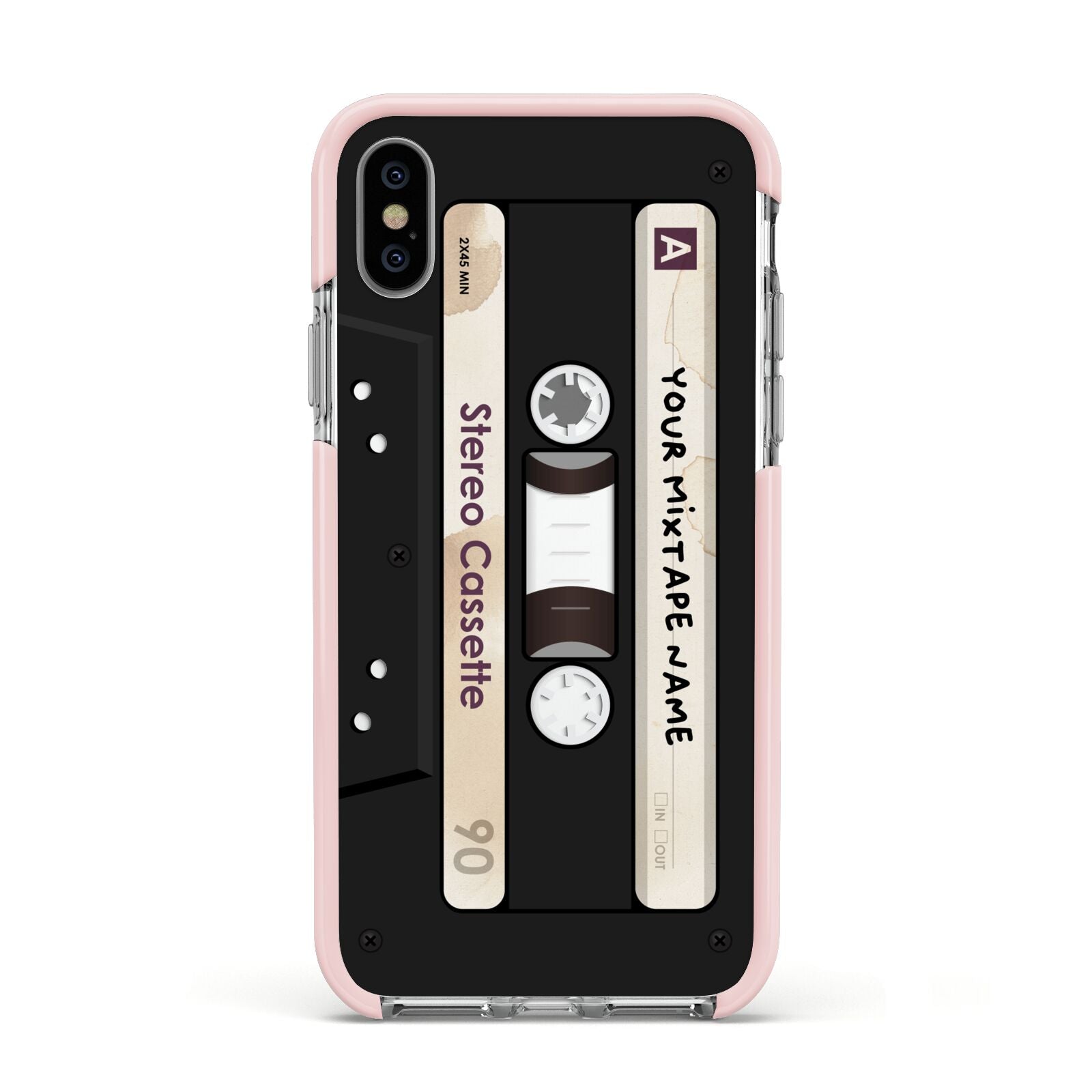 Personalised Classic Mixtape Apple iPhone Xs Impact Case Pink Edge on Silver Phone