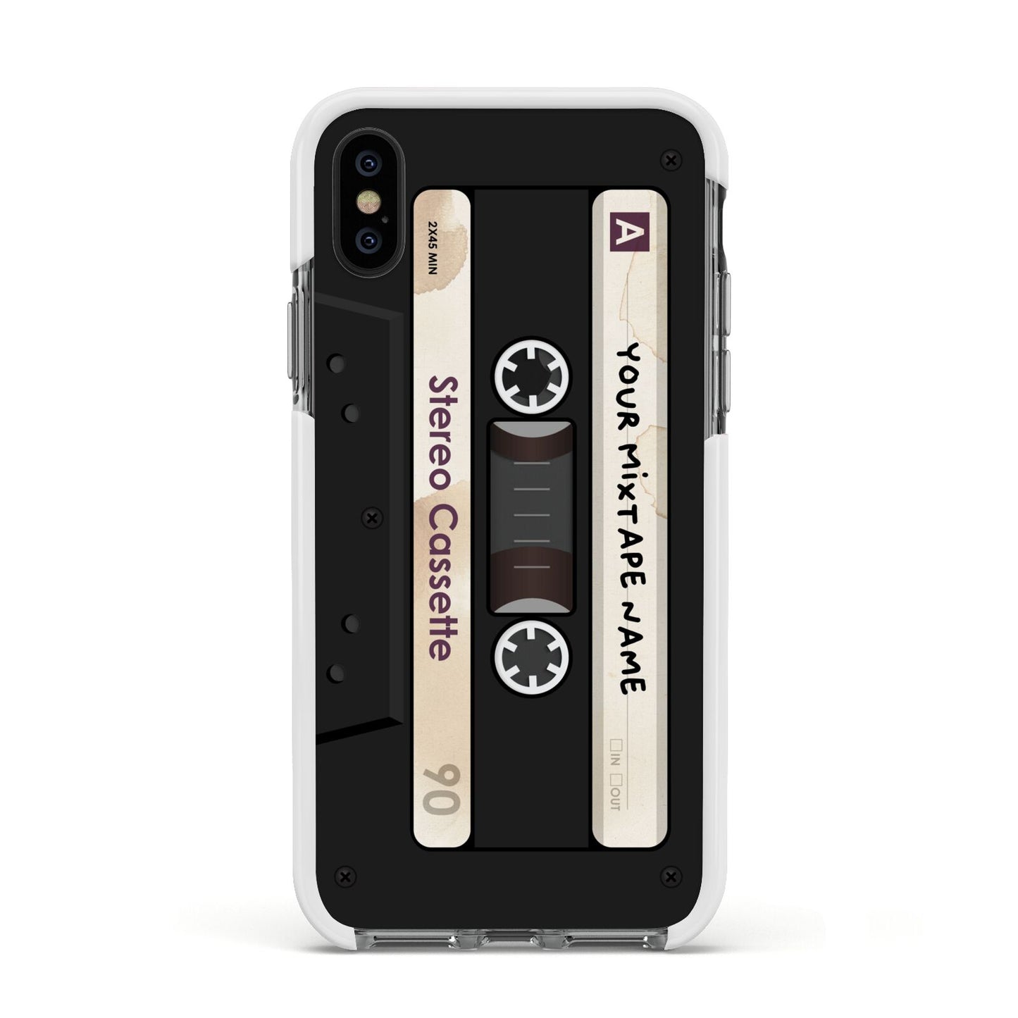 Personalised Classic Mixtape Apple iPhone Xs Impact Case White Edge on Black Phone