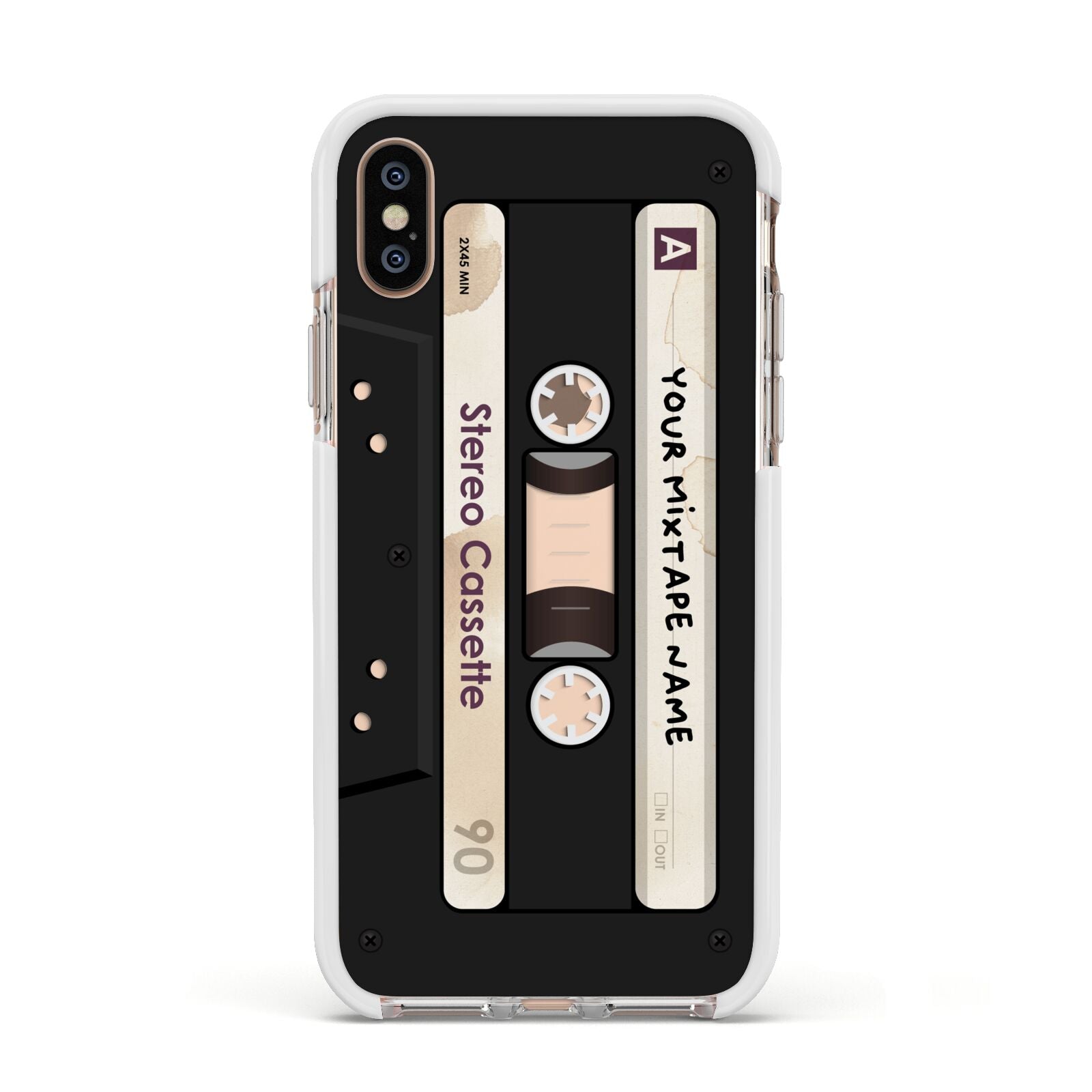 Personalised Classic Mixtape Apple iPhone Xs Impact Case White Edge on Gold Phone