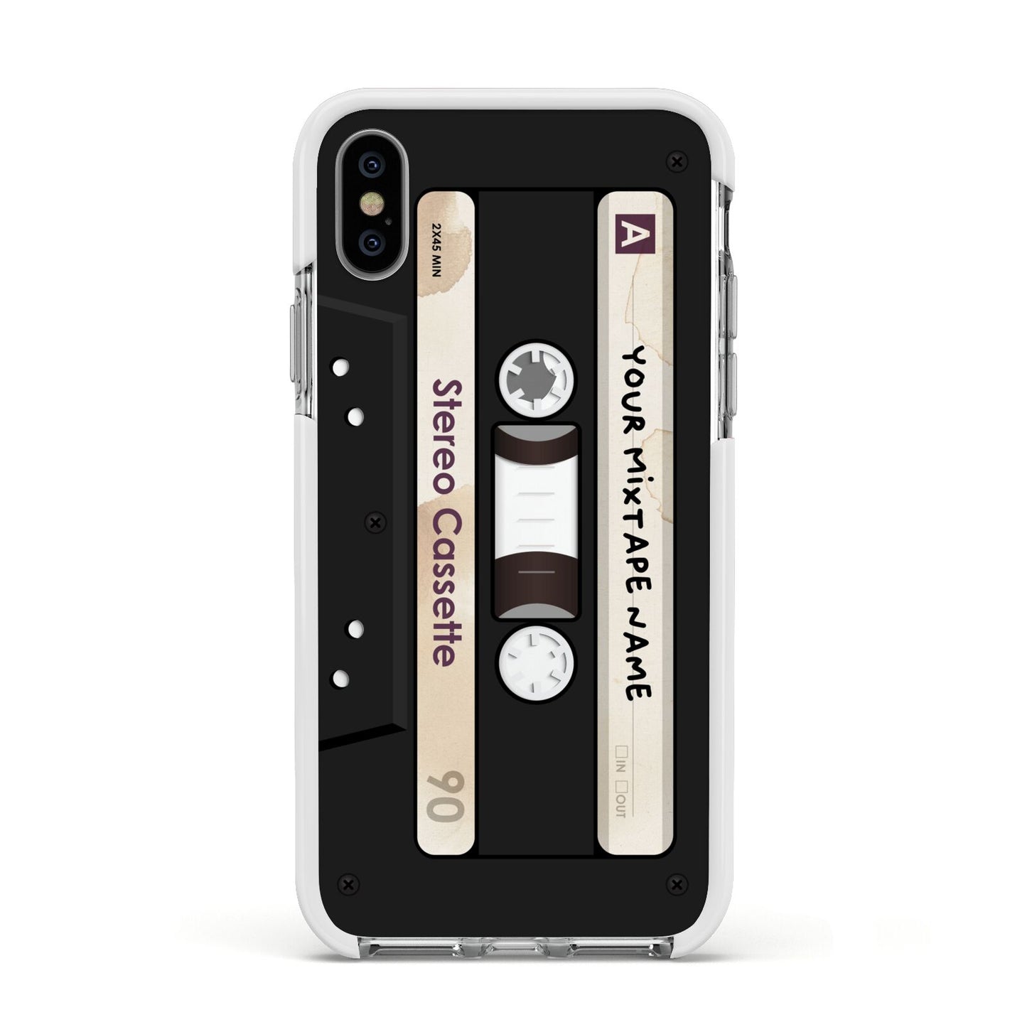 Personalised Classic Mixtape Apple iPhone Xs Impact Case White Edge on Silver Phone