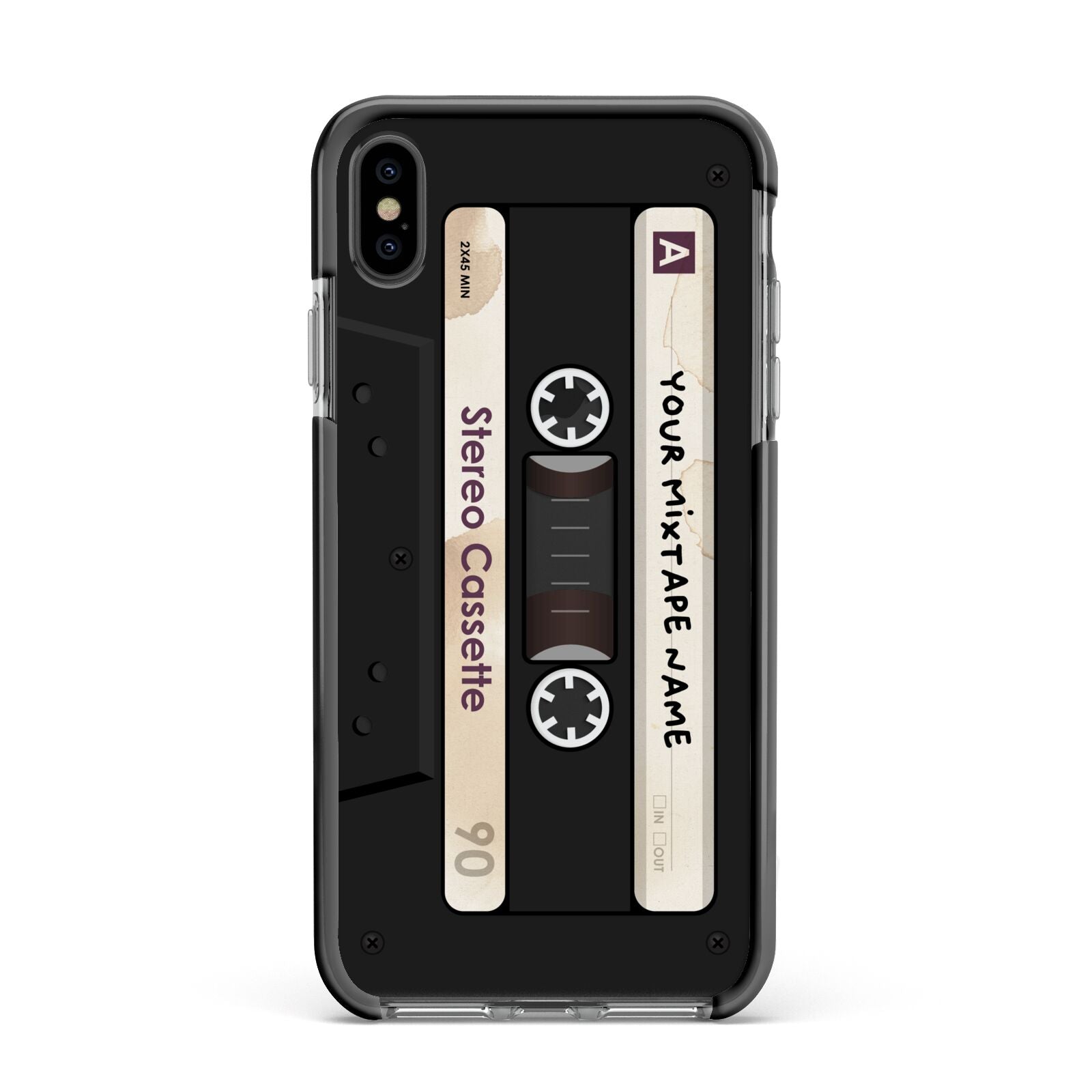 Personalised Classic Mixtape Apple iPhone Xs Max Impact Case Black Edge on Black Phone