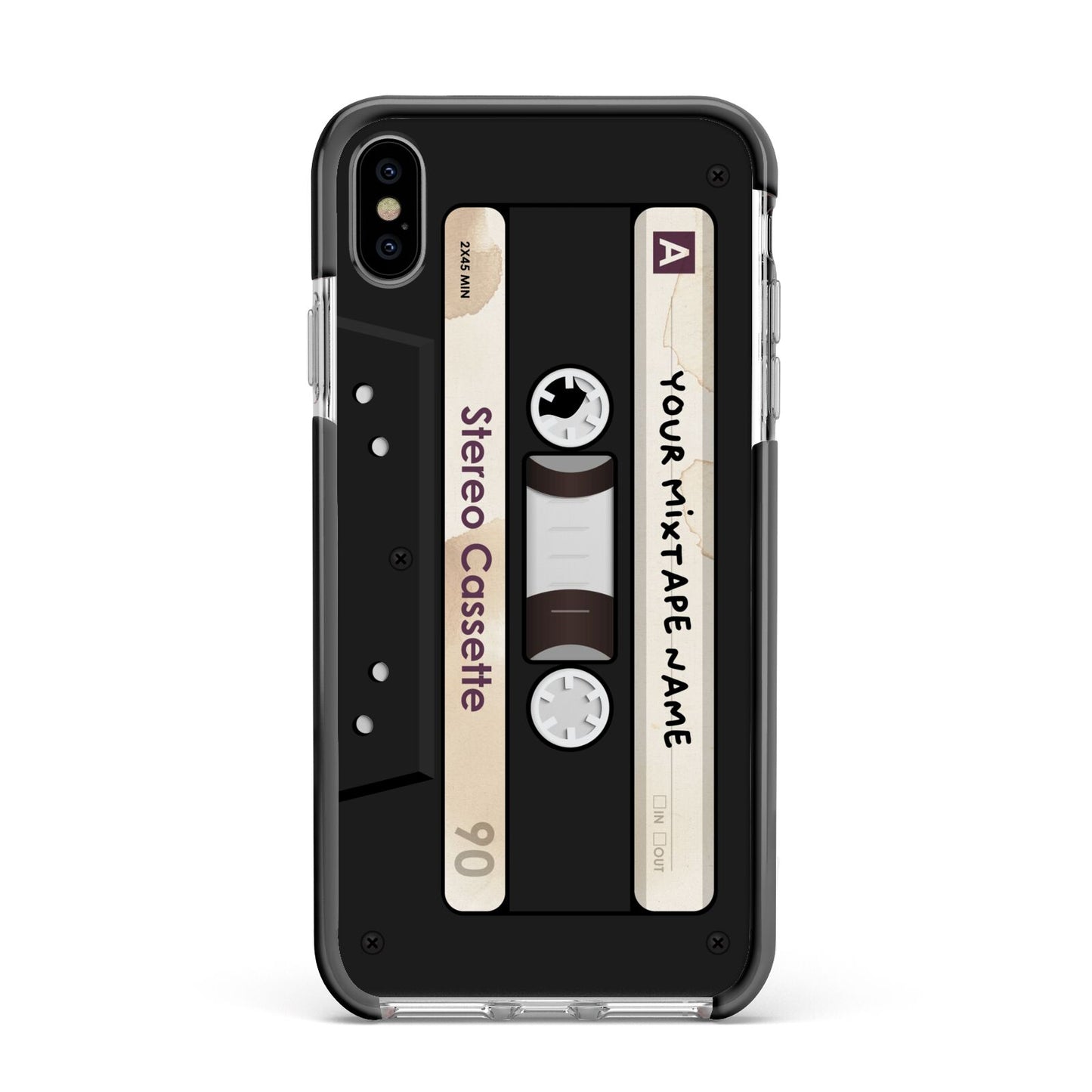 Personalised Classic Mixtape Apple iPhone Xs Max Impact Case Black Edge on Silver Phone