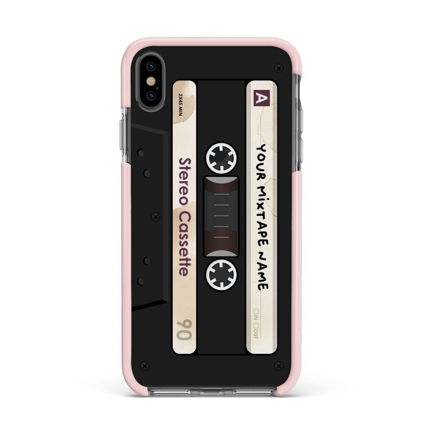 Personalised Classic Mixtape Apple iPhone Xs Max Impact Case Pink Edge on Black Phone