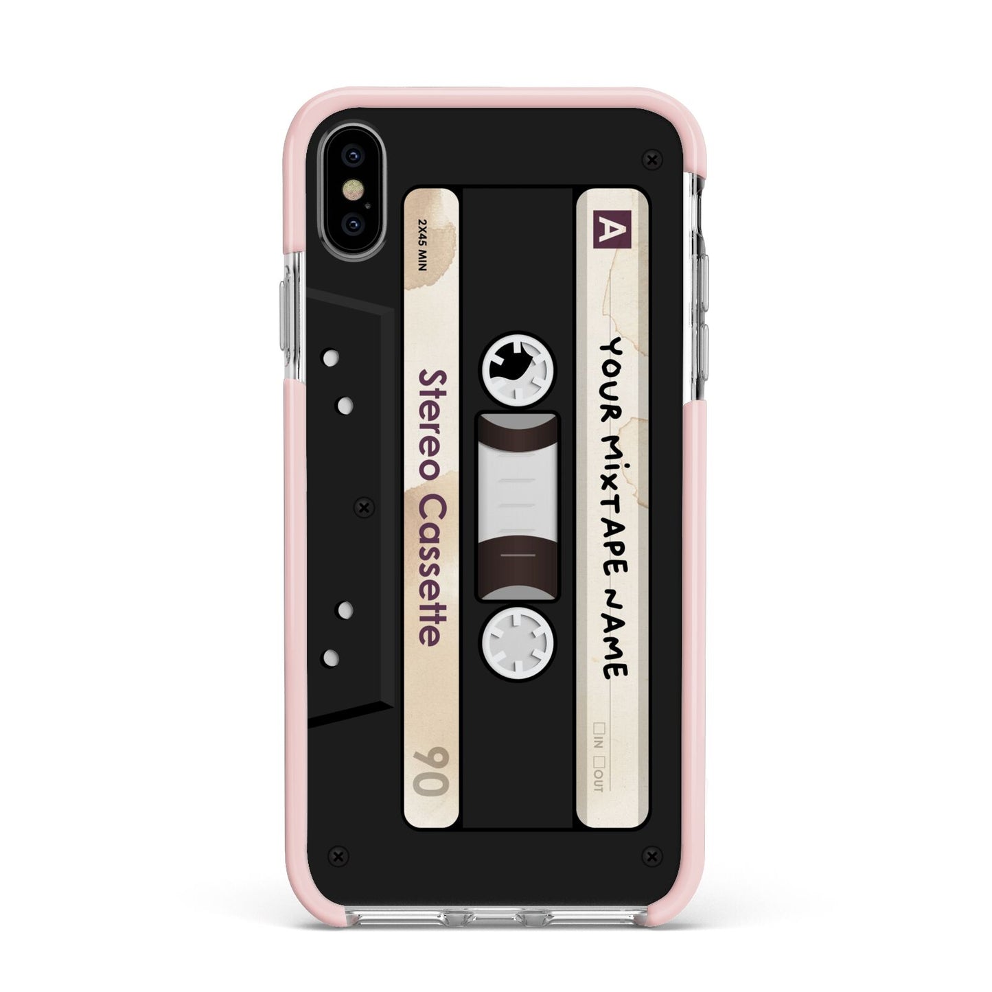 Personalised Classic Mixtape Apple iPhone Xs Max Impact Case Pink Edge on Silver Phone