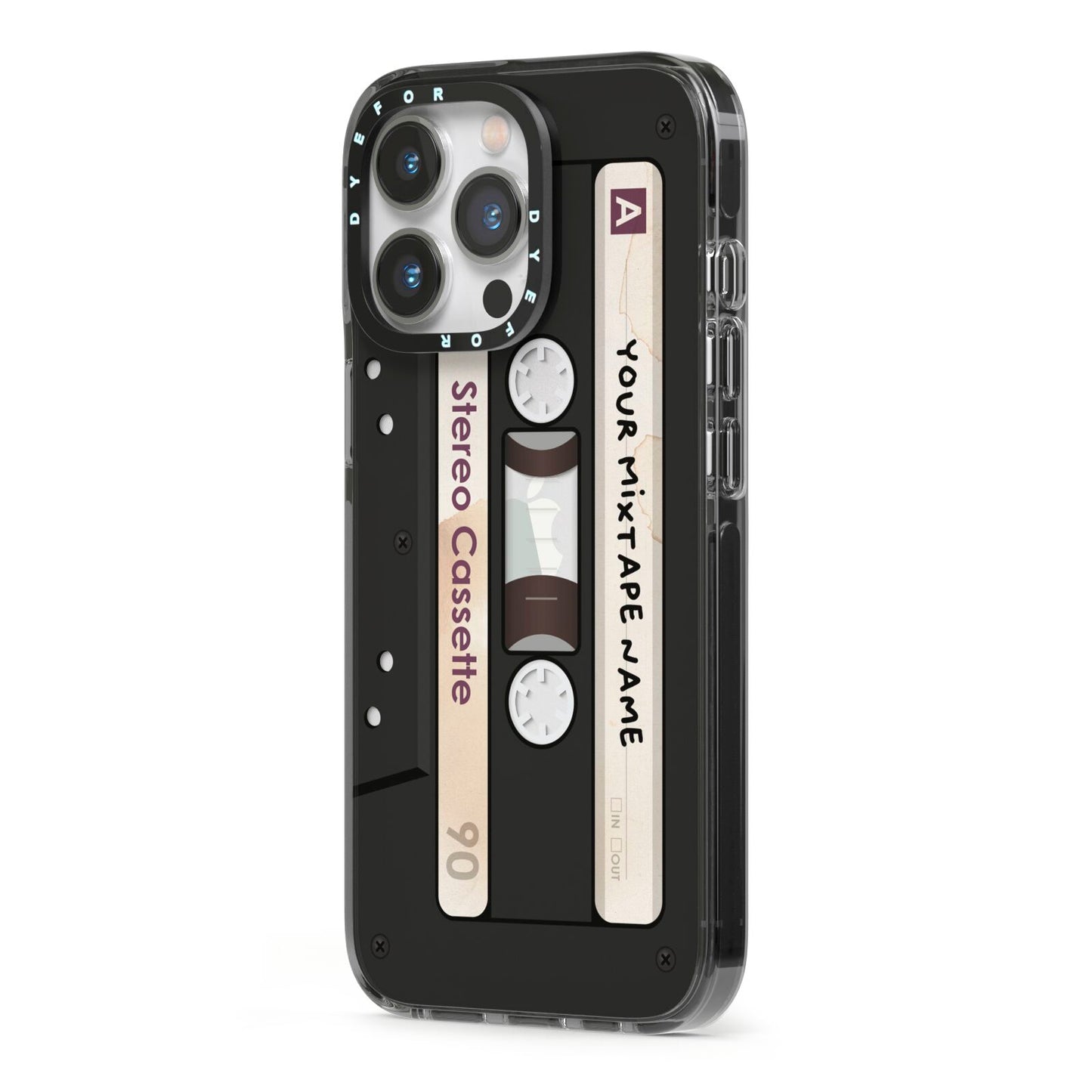 Personalised Classic Mixtape iPhone 13 Pro Black Impact Case Side Angle on Silver phone