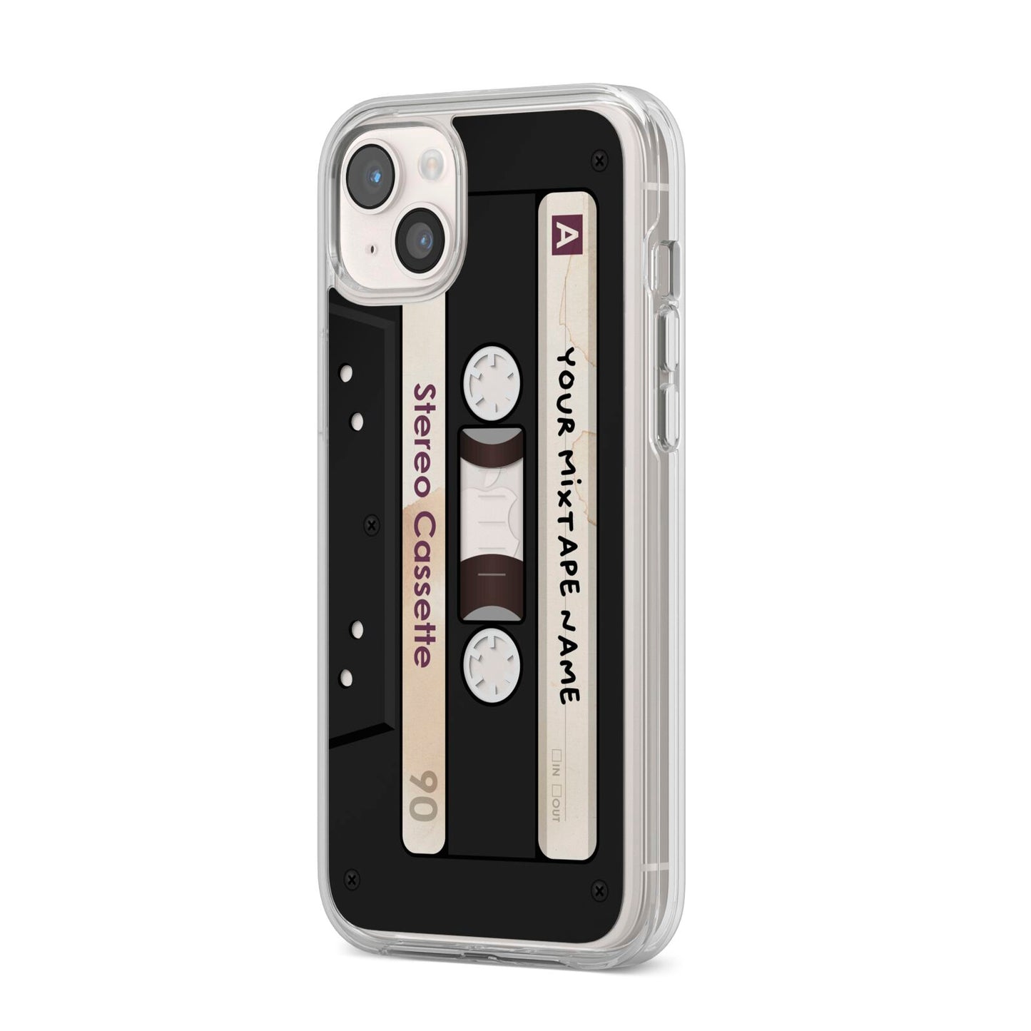 Personalised Classic Mixtape iPhone 14 Plus Clear Tough Case Starlight Angled Image