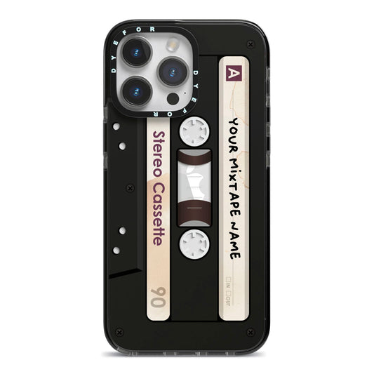 Personalised Classic Mixtape iPhone 14 Pro Max Black Impact Case on Silver phone