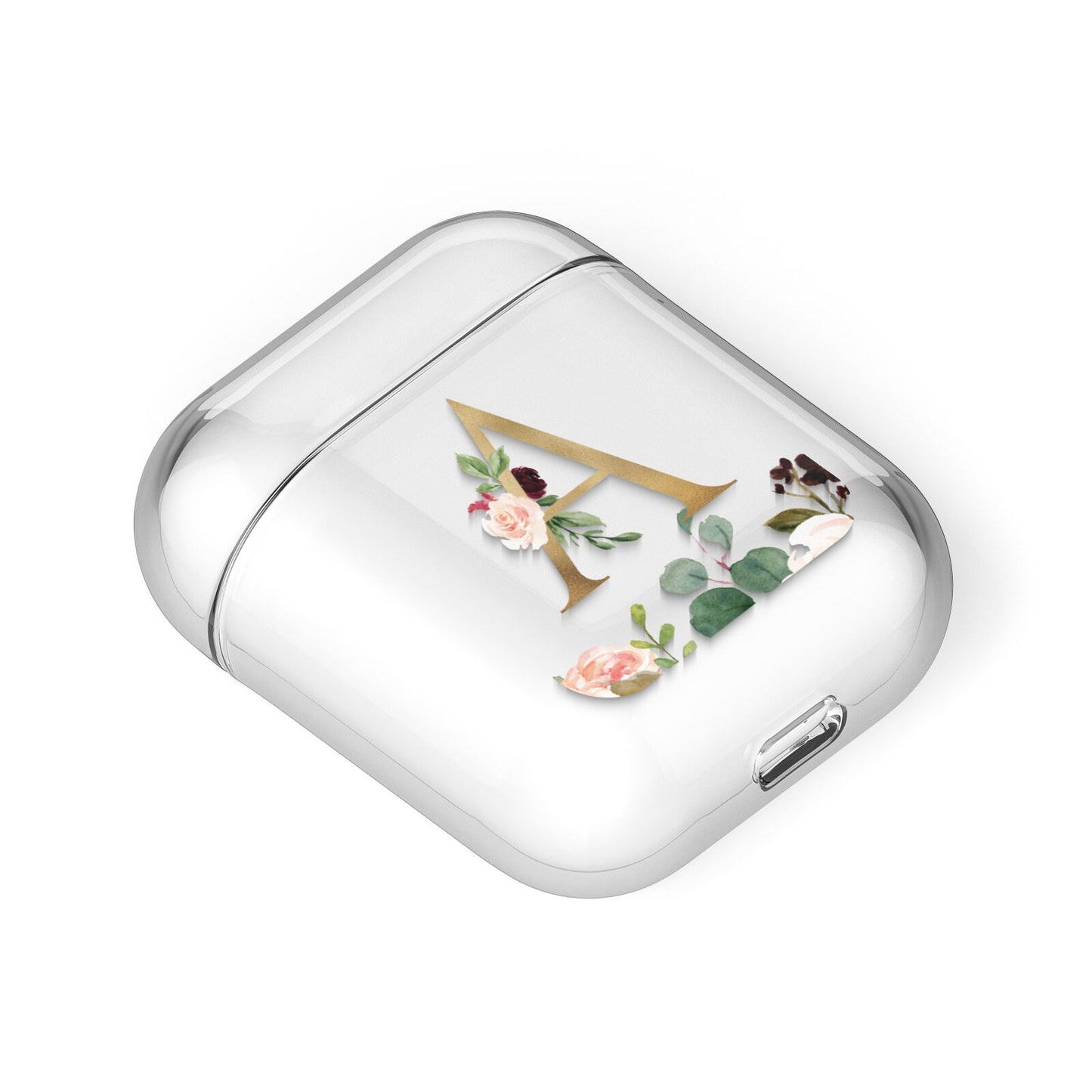 Personalised Clear Monogram Floral AirPods Case Laid Flat