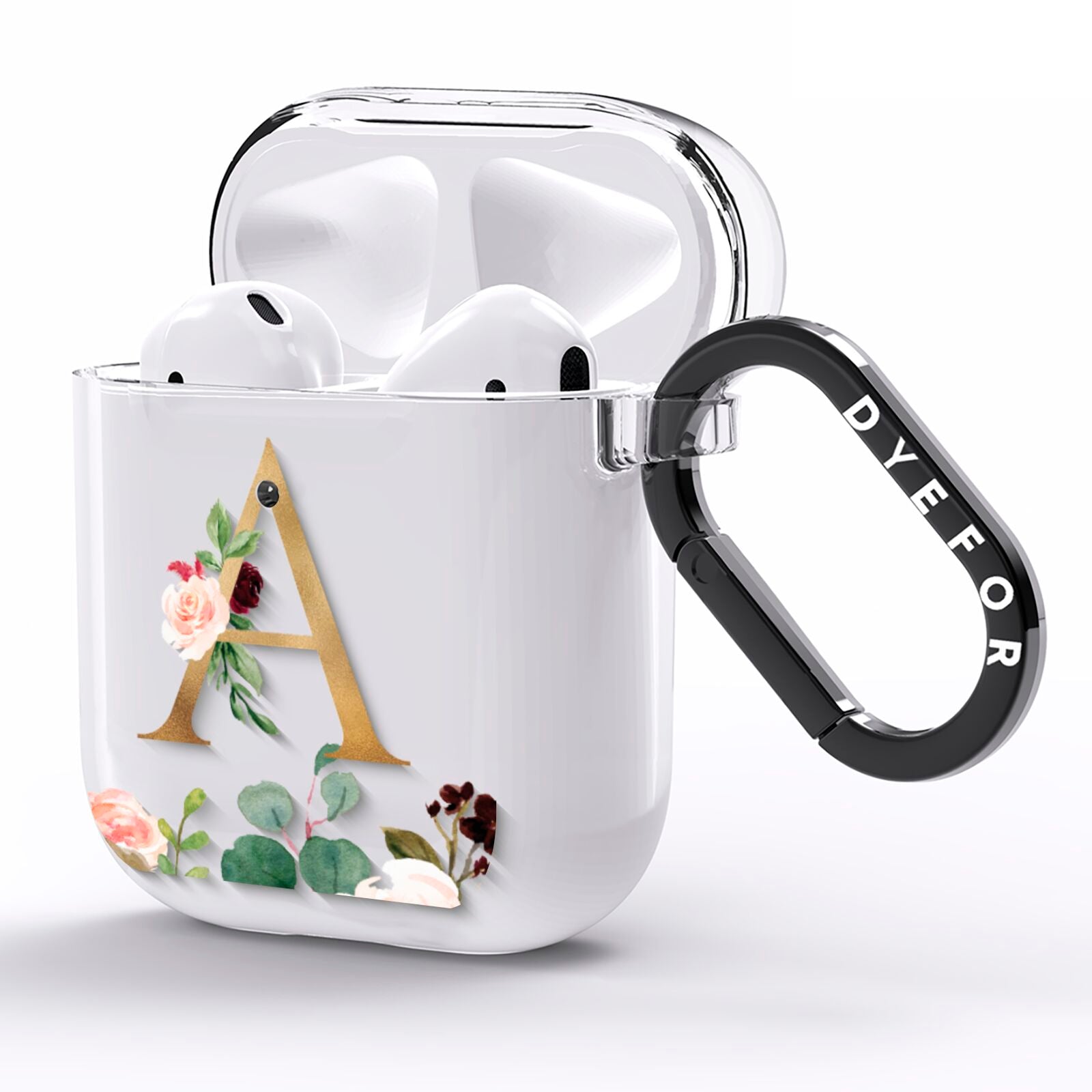 Personalised Clear Monogram Floral AirPods Clear Case Side Image