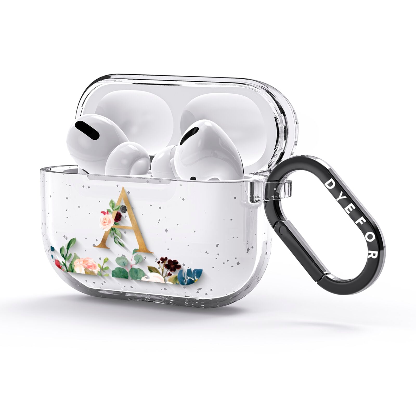 Personalised Clear Monogram Floral AirPods Glitter Case 3rd Gen Side Image