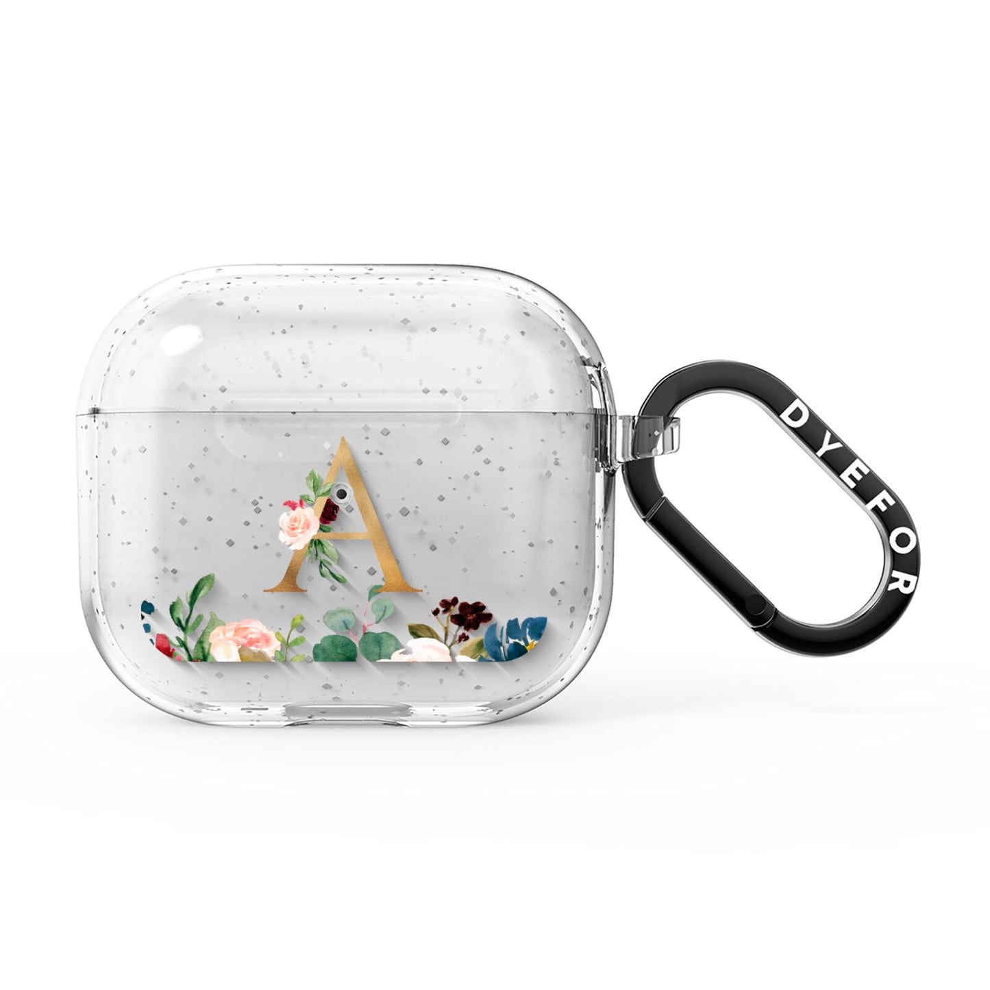 Personalised Clear Monogram Floral AirPods Glitter Case 3rd Gen