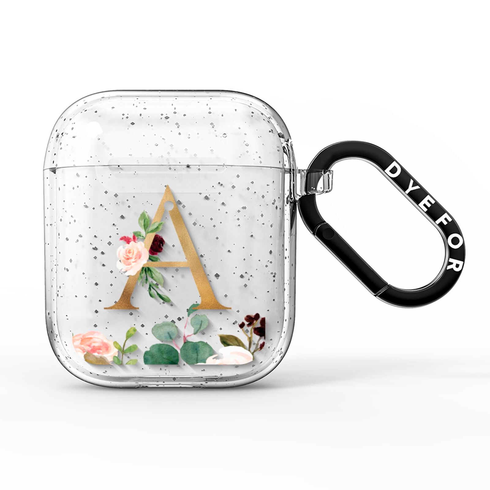 Personalised Clear Monogram Floral AirPods Glitter Case