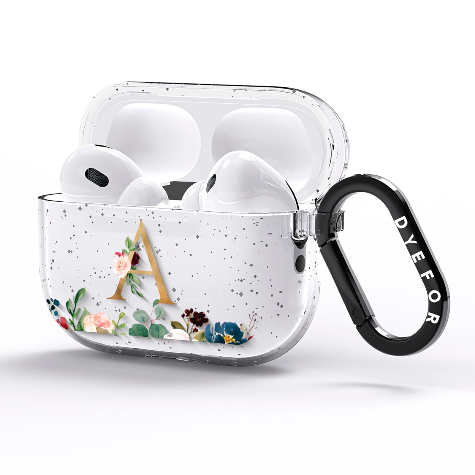 Personalised Clear Monogram Floral AirPods Pro Glitter Case Side Image