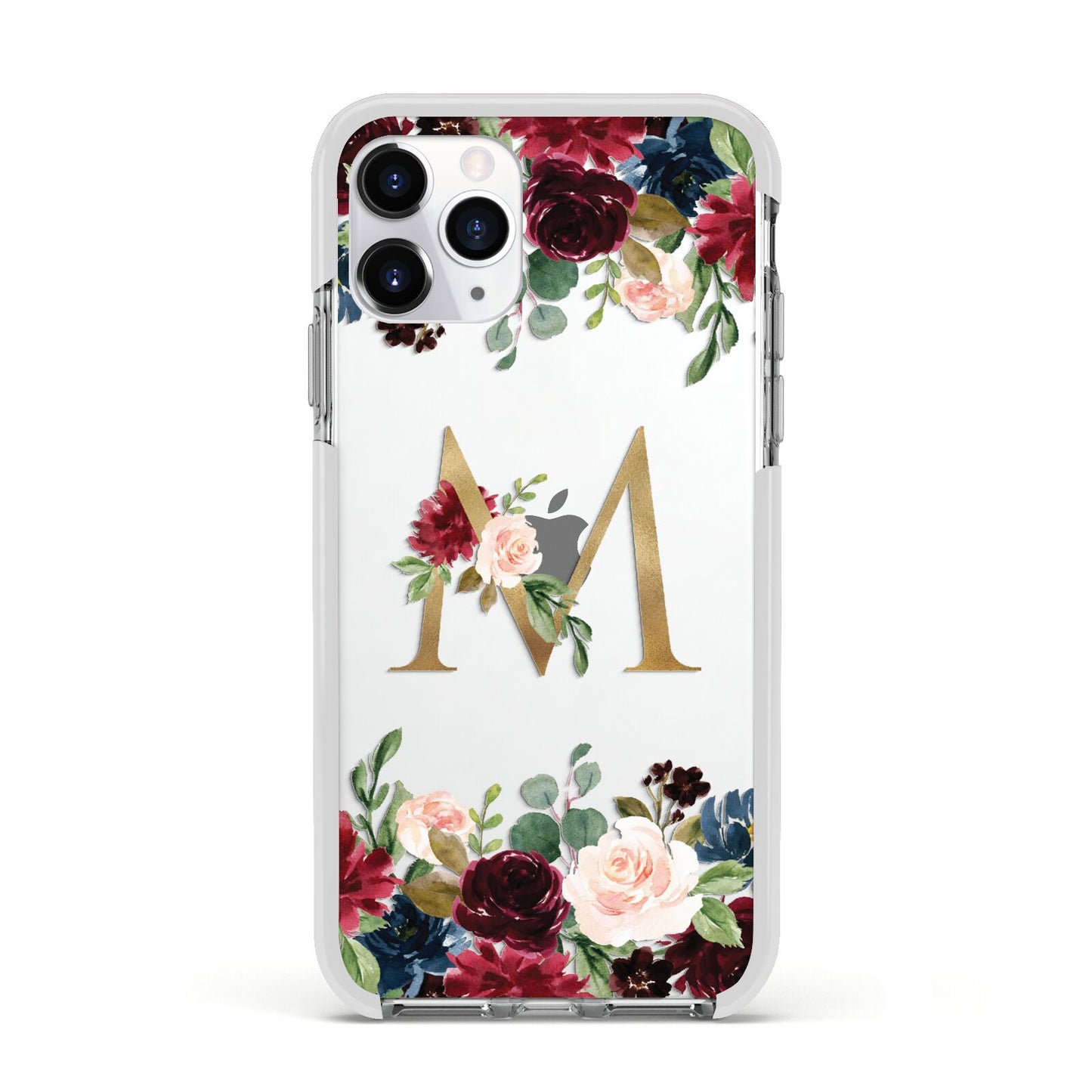 Personalised Clear Monogram Floral Apple iPhone 11 Pro in Silver with White Impact Case