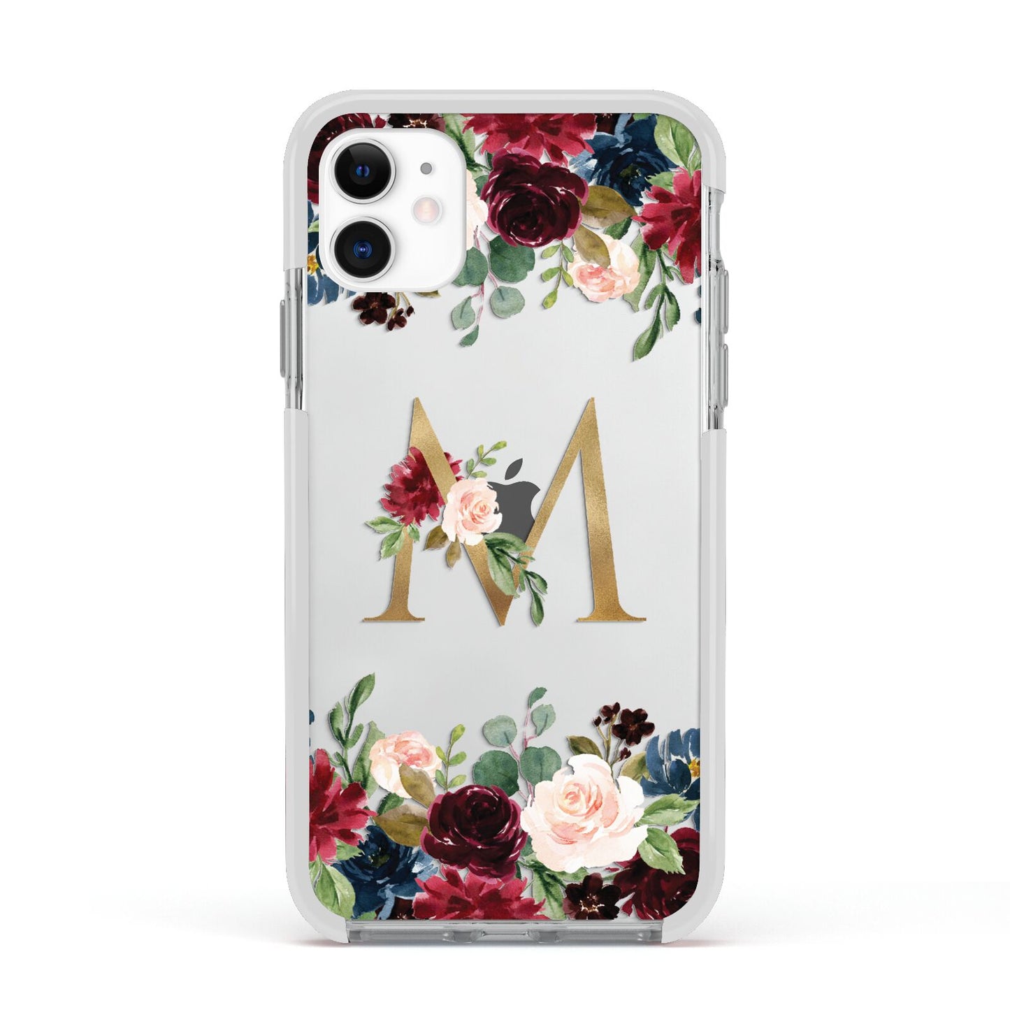 Personalised Clear Monogram Floral Apple iPhone 11 in White with White Impact Case