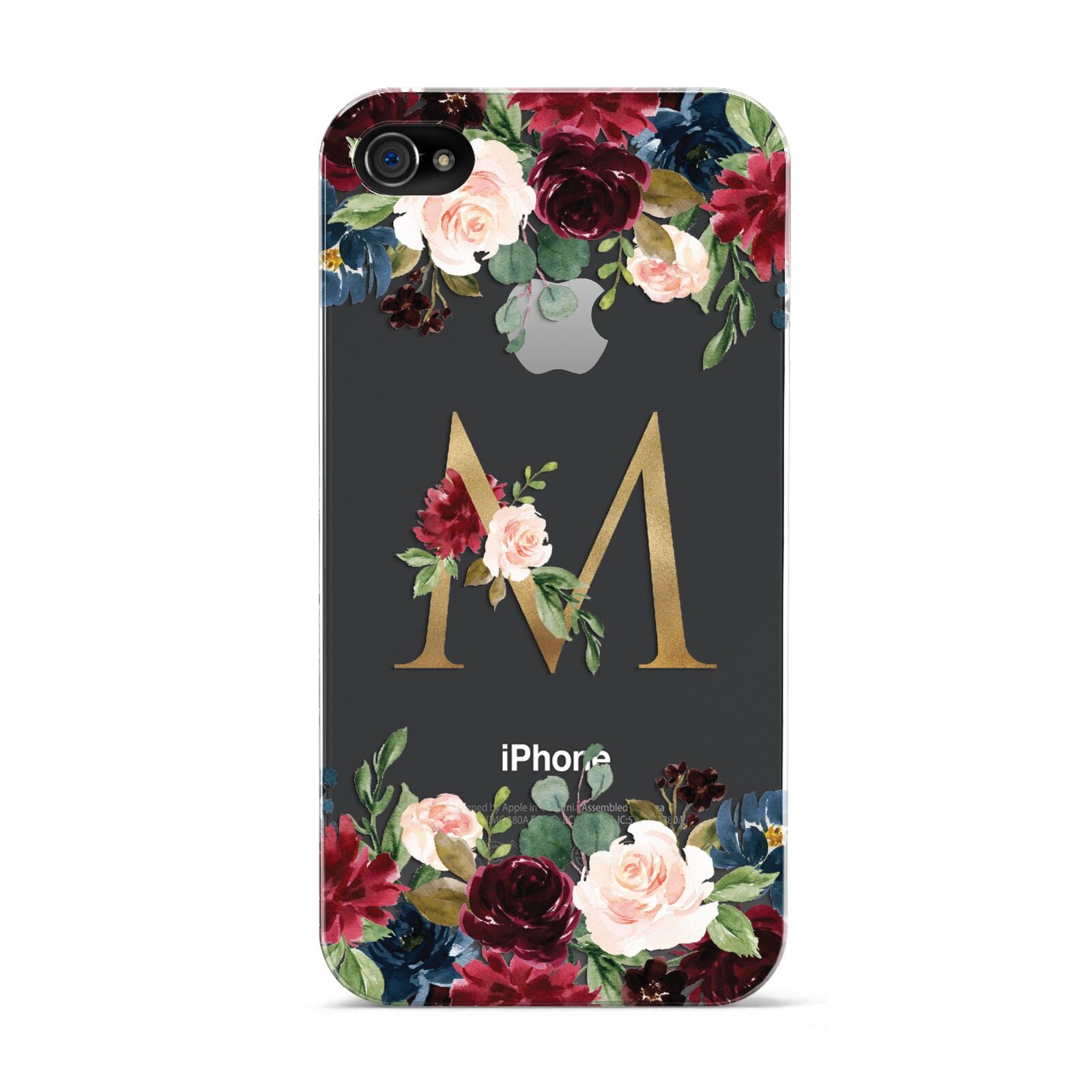 Personalised Clear Monogram Floral Apple iPhone 4s Case