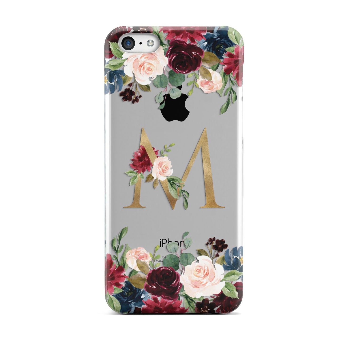 Personalised Clear Monogram Floral Apple iPhone 5c Case