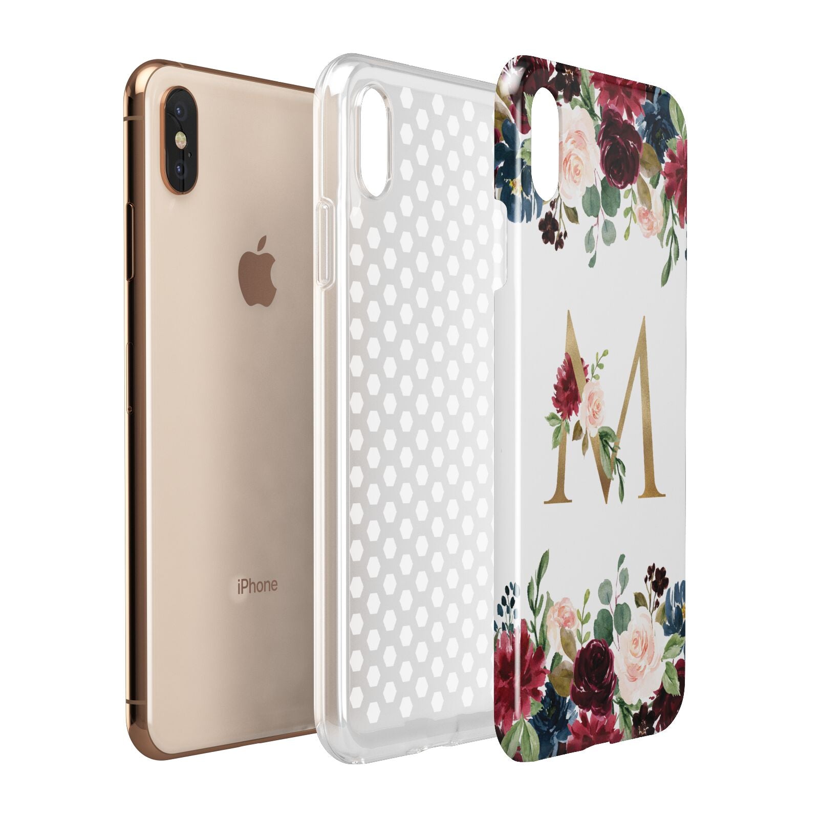 Personalised Clear Monogram Floral Apple iPhone Xs Max 3D Tough Case Expanded View