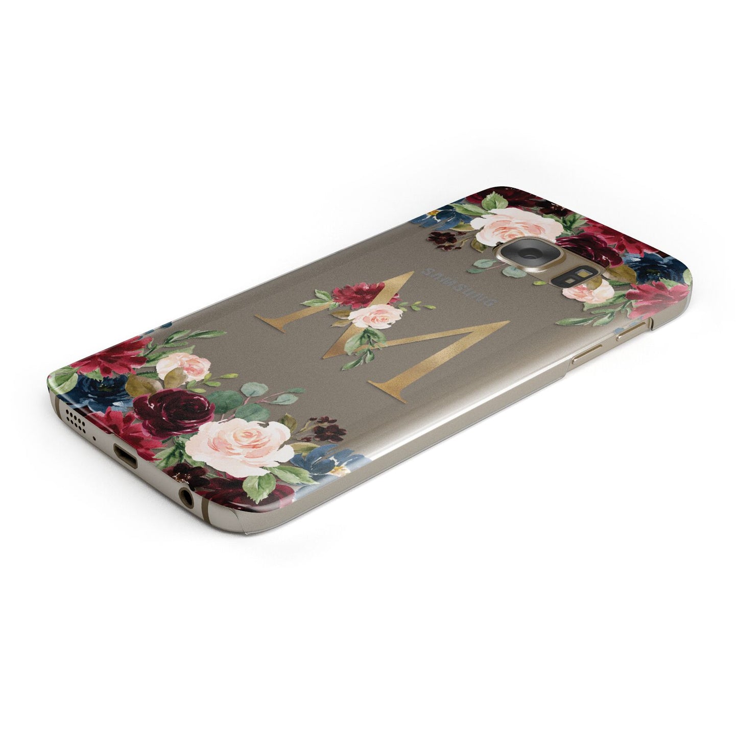 Personalised Clear Monogram Floral Protective Samsung Galaxy Case Angled Image