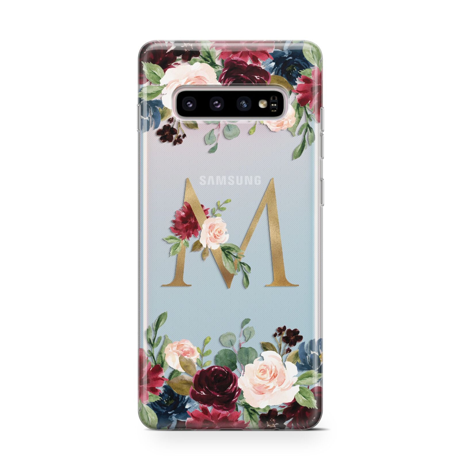 Personalised Clear Monogram Floral Protective Samsung Galaxy Case