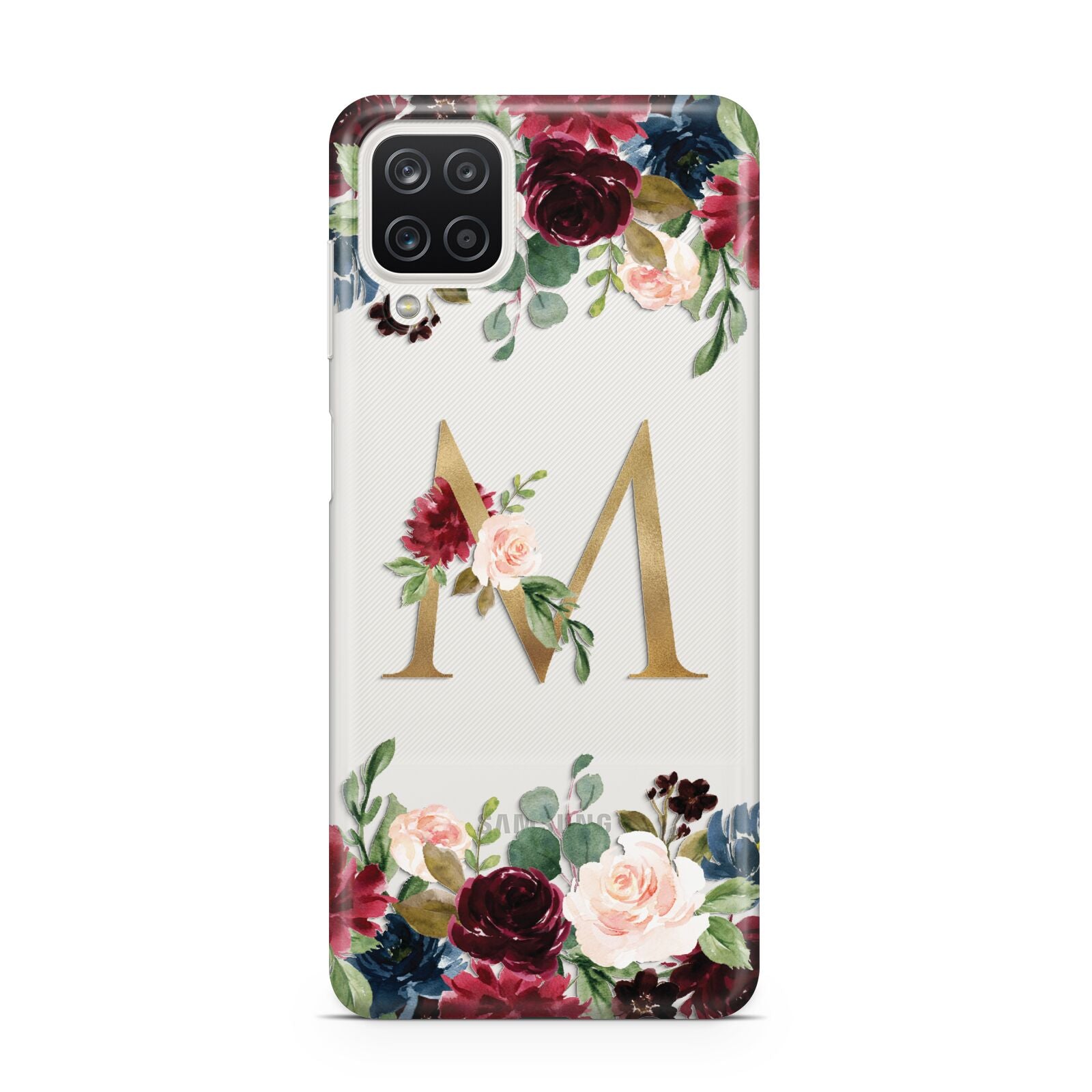 Personalised Clear Monogram Floral Samsung A12 Case