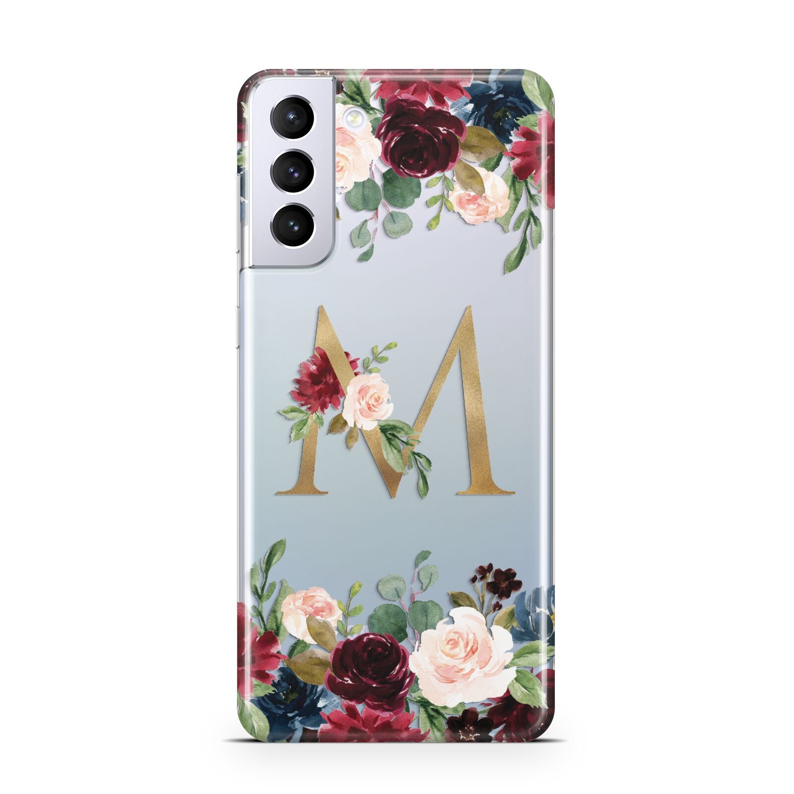 Personalised Clear Monogram Floral Samsung S21 Plus Case