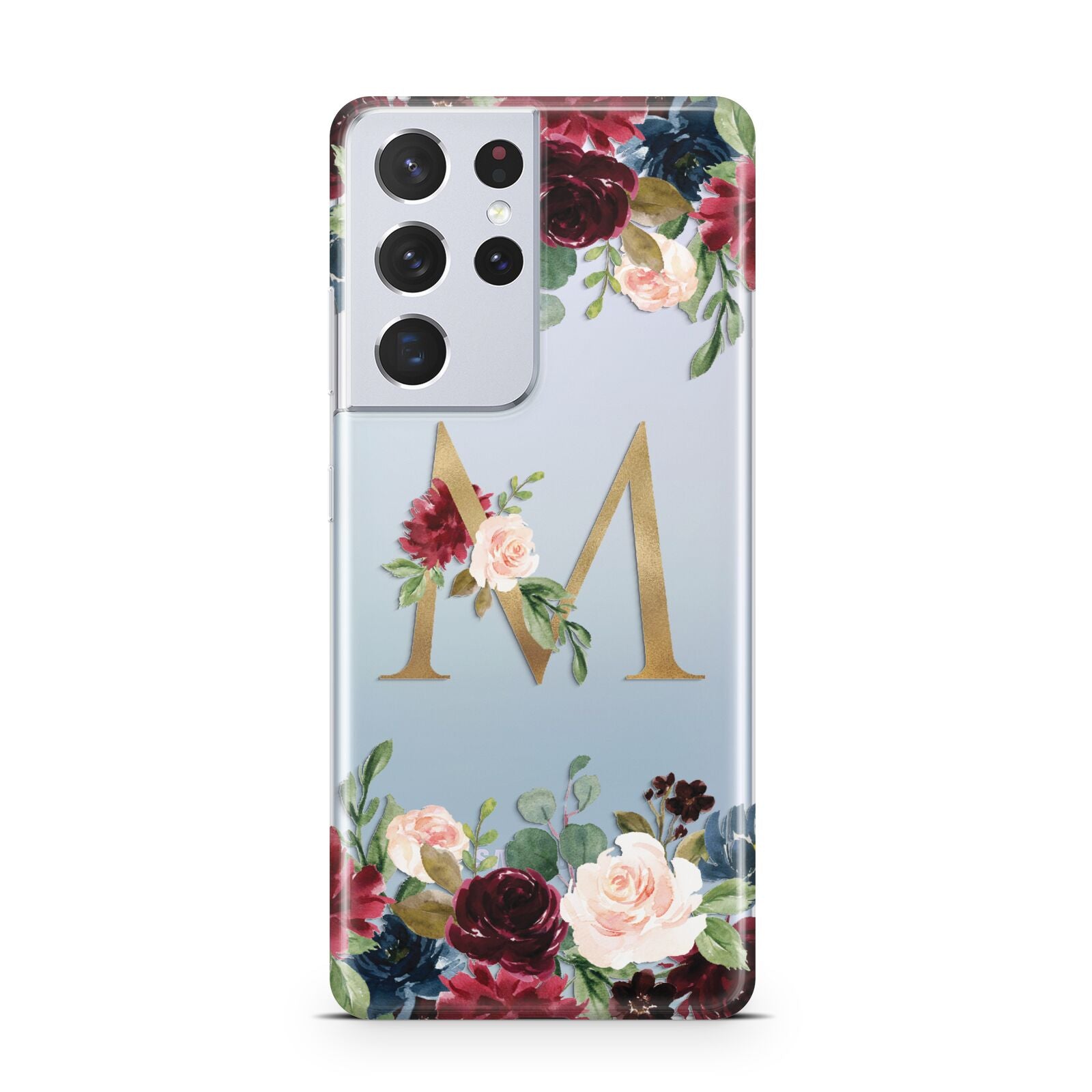 Personalised Clear Monogram Floral Samsung S21 Ultra Case