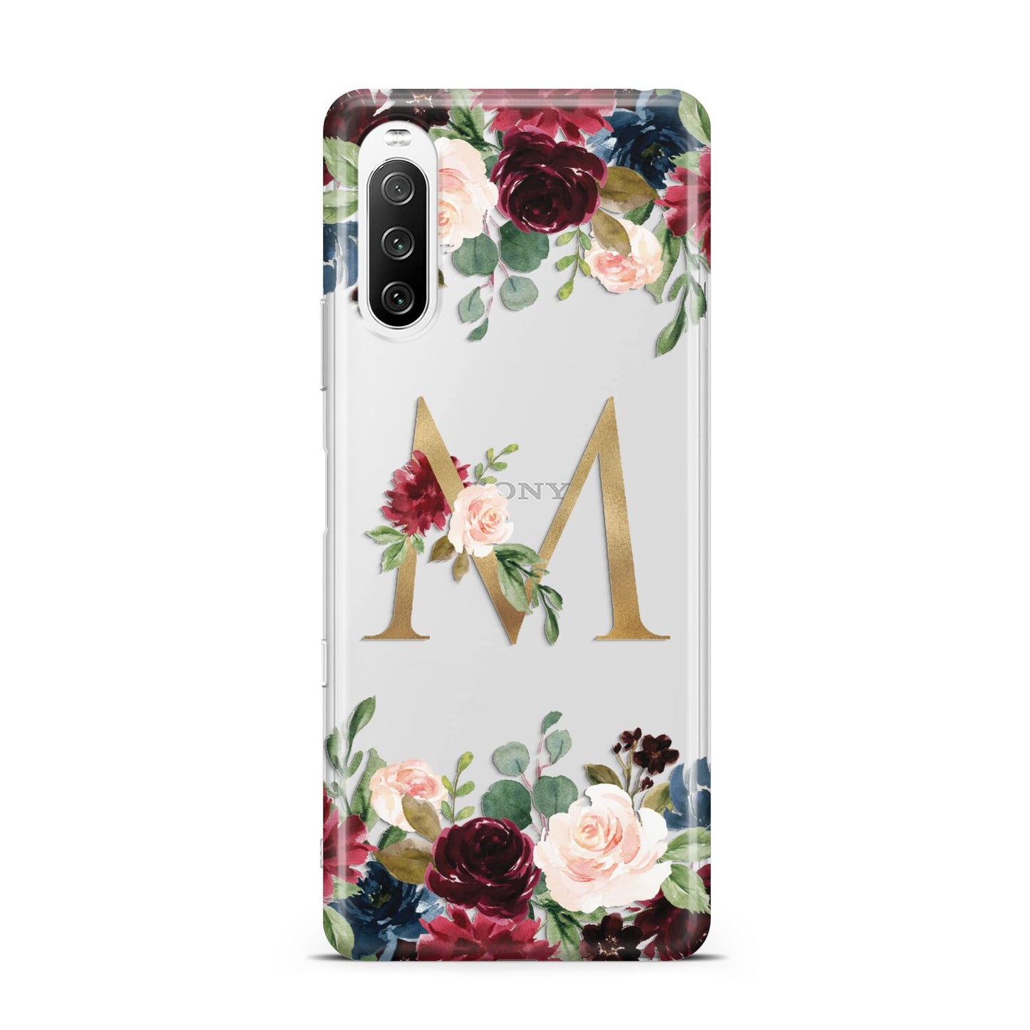 Personalised Clear Monogram Floral Sony Xperia 10 III Case