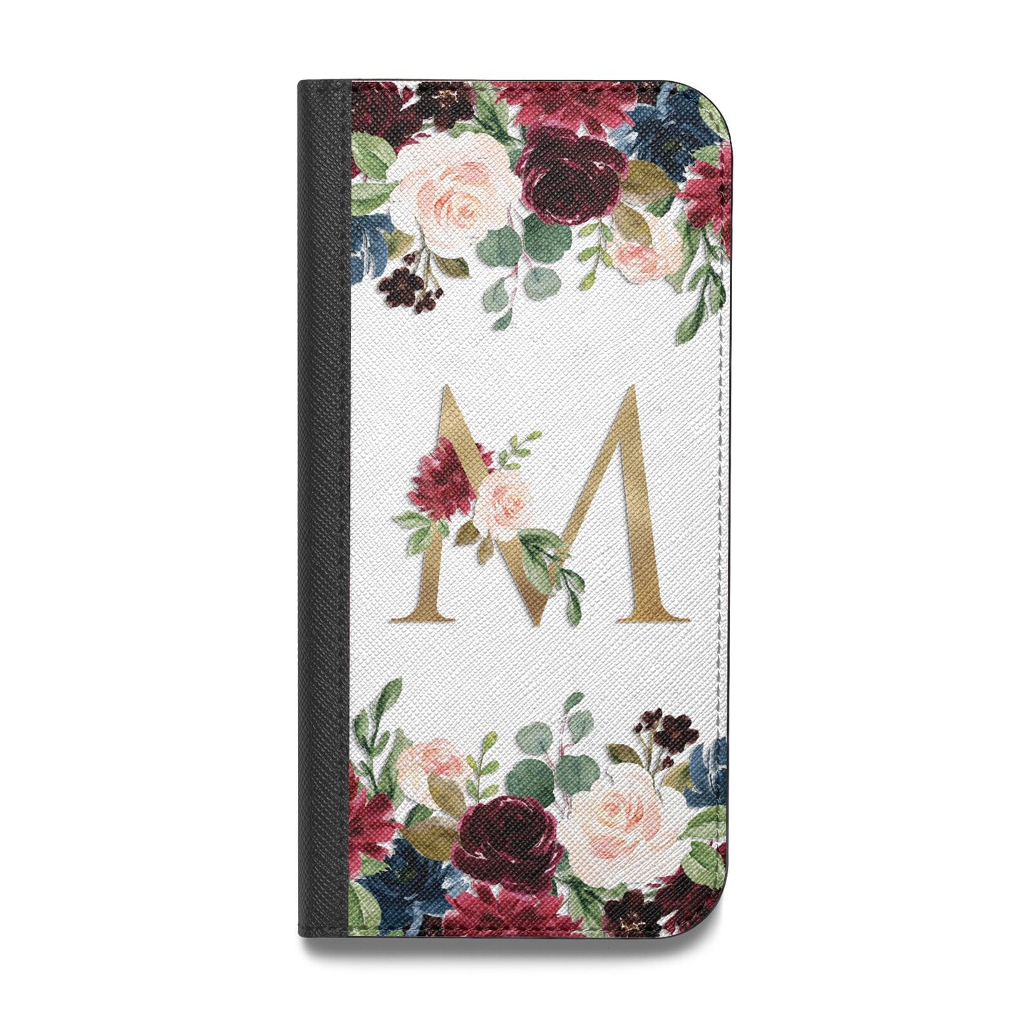 Personalised Clear Monogram Floral Vegan Leather Flip iPhone Case