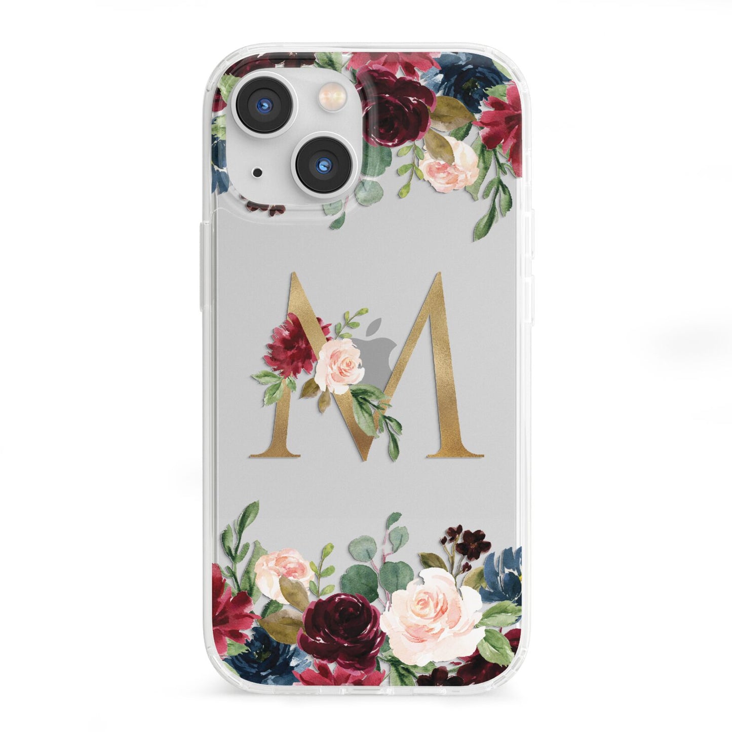 Personalised Clear Monogram Floral iPhone 13 Mini Clear Bumper Case