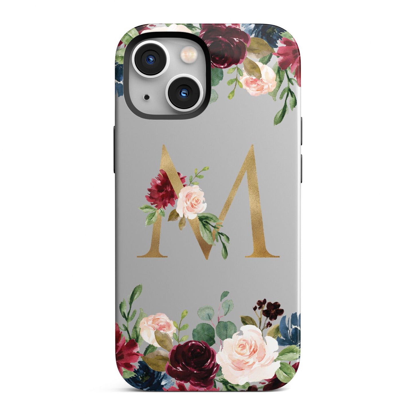 Personalised Clear Monogram Floral iPhone 13 Mini Full Wrap 3D Tough Case