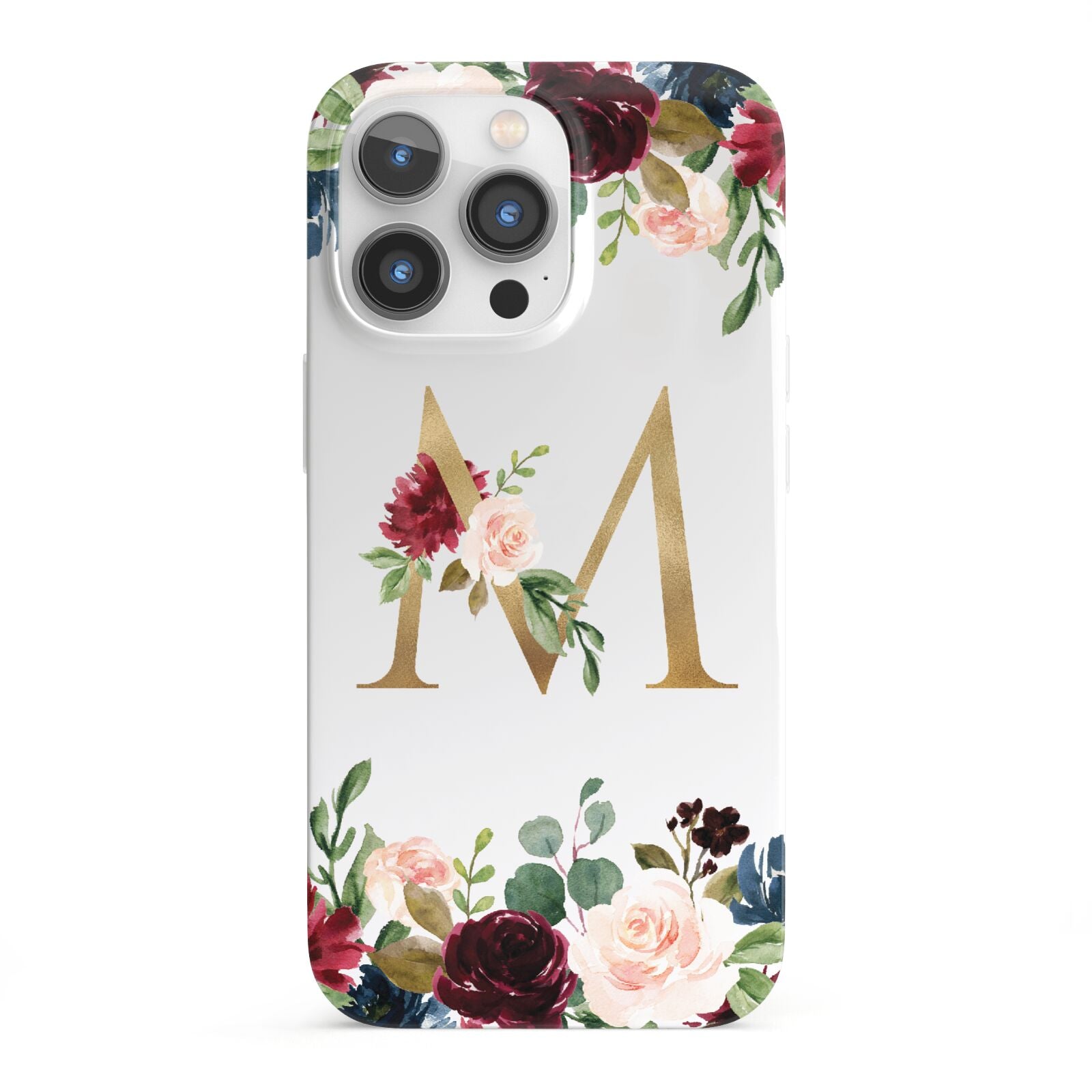 Personalised Clear Monogram Floral iPhone 13 Pro Full Wrap 3D Snap Case