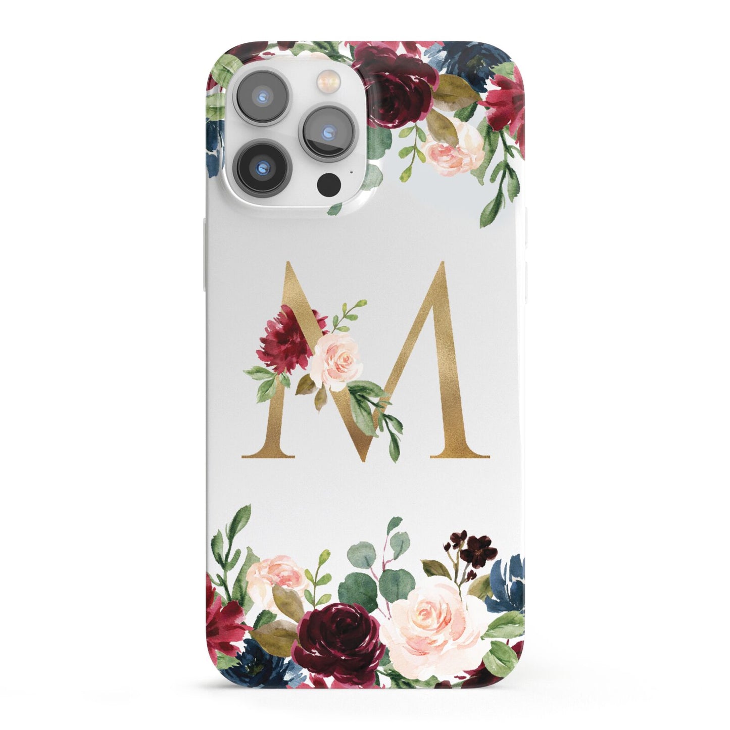 Personalised Clear Monogram Floral iPhone 13 Pro Max Full Wrap 3D Snap Case