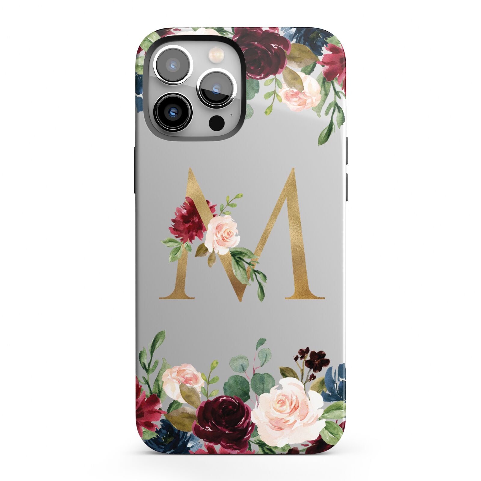Personalised Clear Monogram Floral iPhone 13 Pro Max Full Wrap 3D Tough Case
