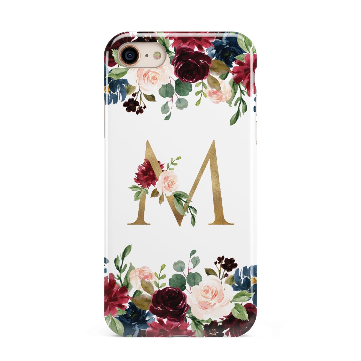 Personalised Clear Monogram Floral iPhone 8 3D Tough Case on Gold Phone