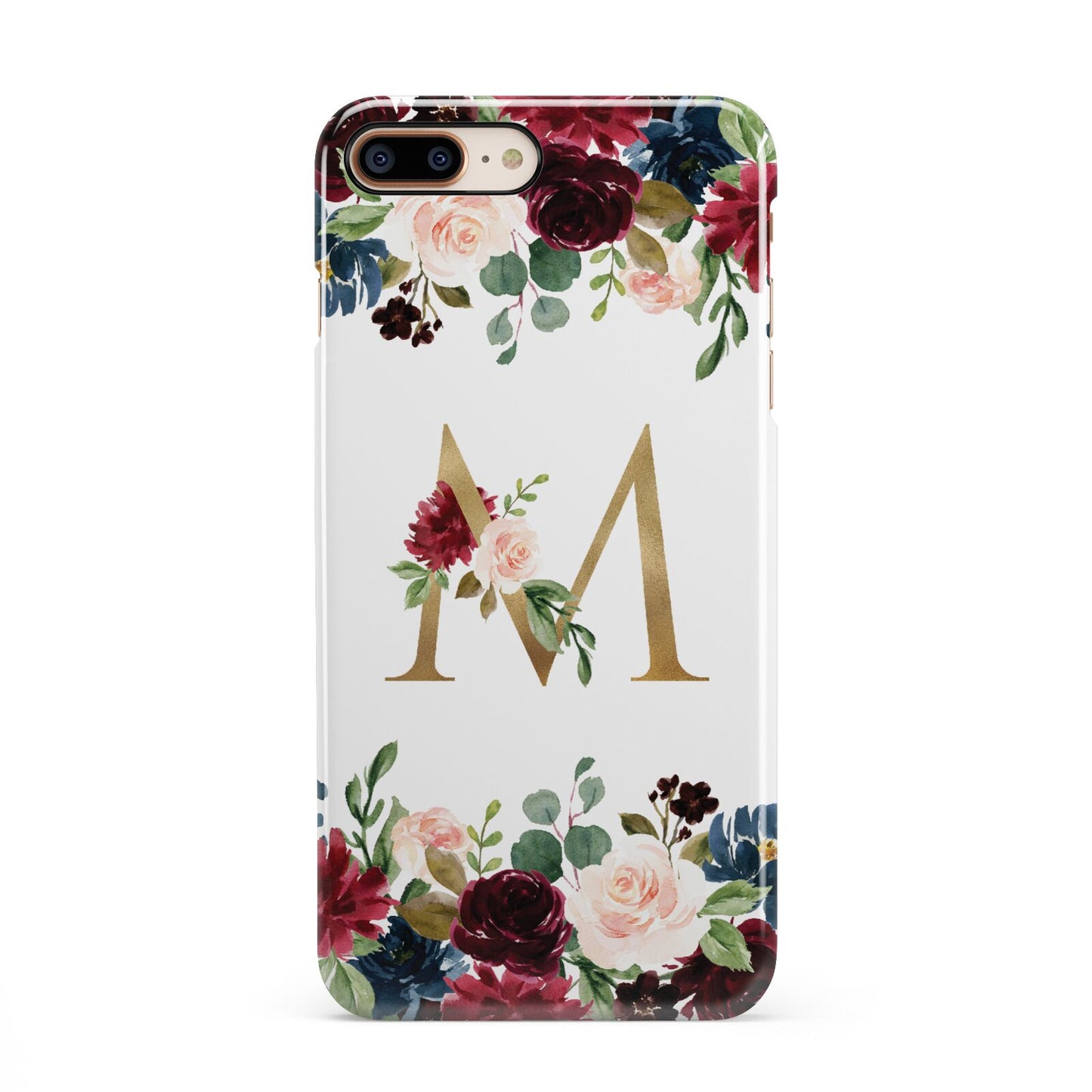 Personalised Clear Monogram Floral iPhone 8 Plus 3D Snap Case on Gold Phone