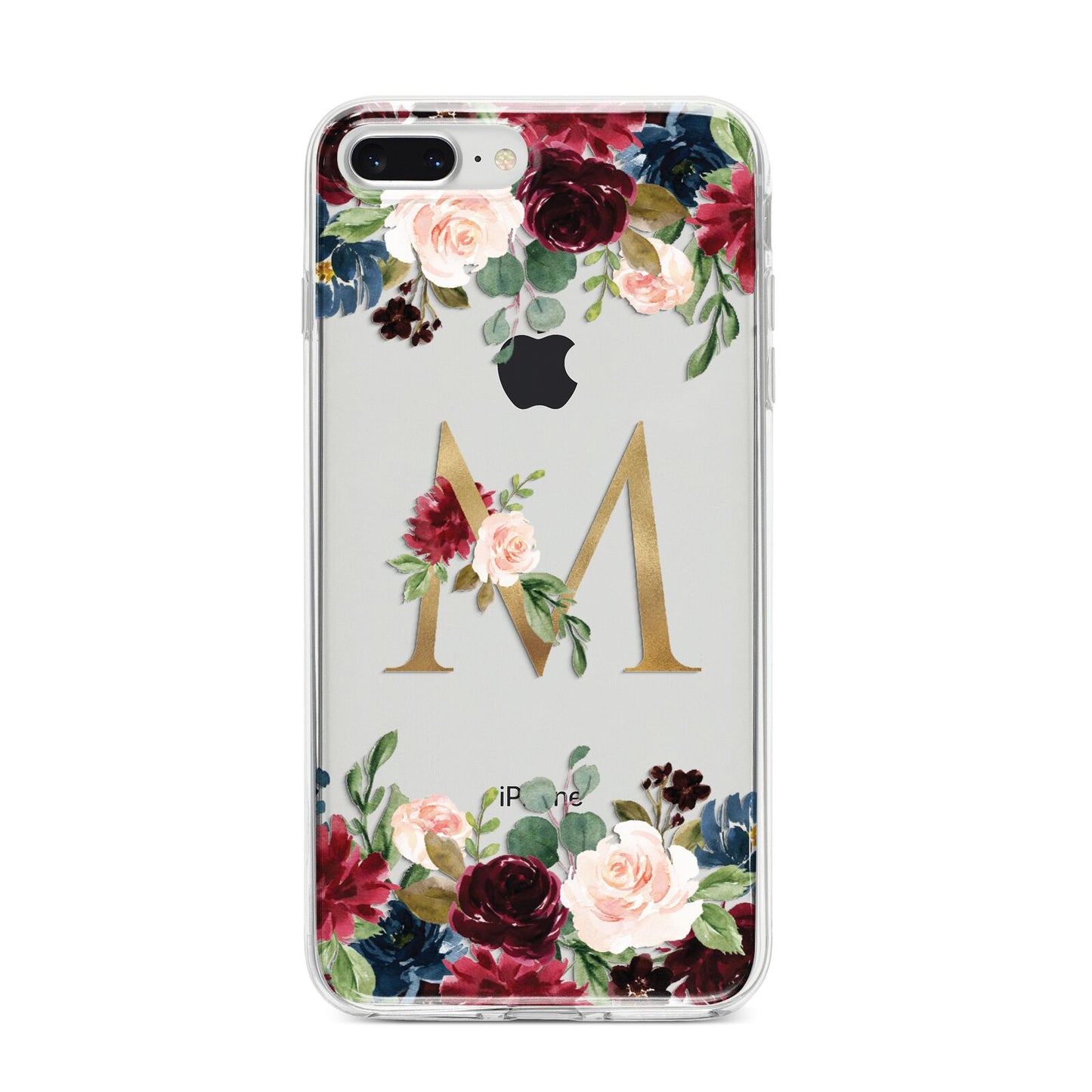 Personalised Clear Monogram Floral iPhone 8 Plus Bumper Case on Silver iPhone