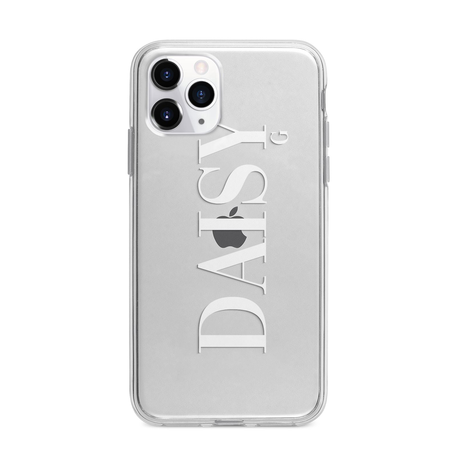 Personalised Clear Name Apple iPhone 11 Pro Max in Silver with Bumper Case