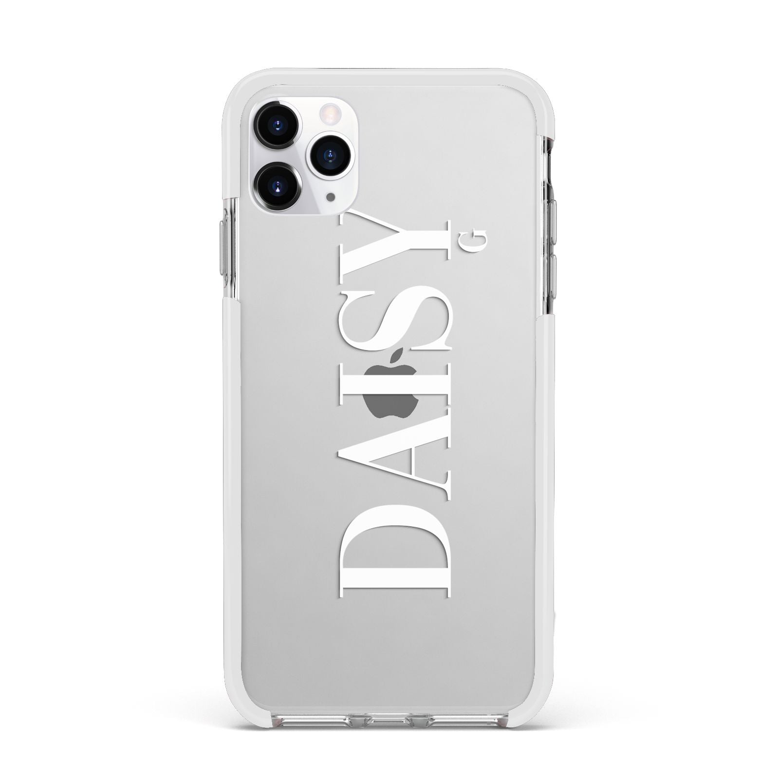 Personalised Clear Name Apple iPhone 11 Pro Max in Silver with White Impact Case