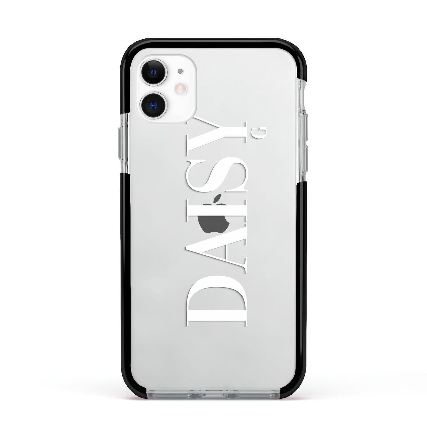 Personalised Clear Name Apple iPhone 11 in White with Black Impact Case