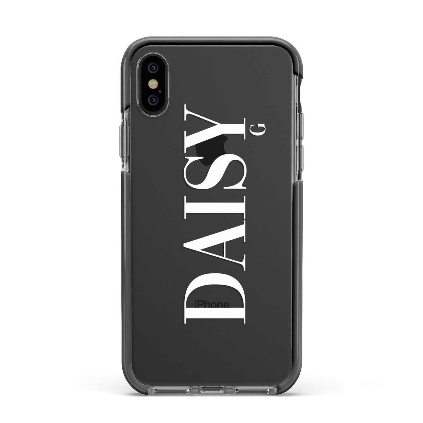 Personalised Clear Name Apple iPhone Xs Impact Case Black Edge on Black Phone