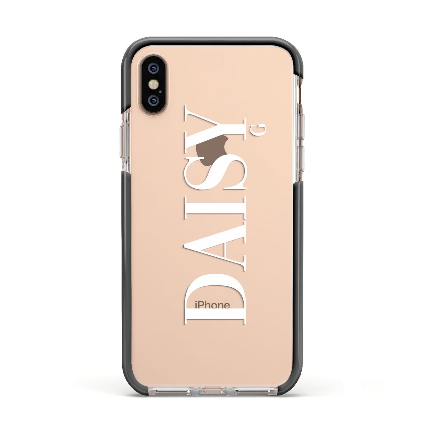 Personalised Clear Name Apple iPhone Xs Impact Case Black Edge on Gold Phone