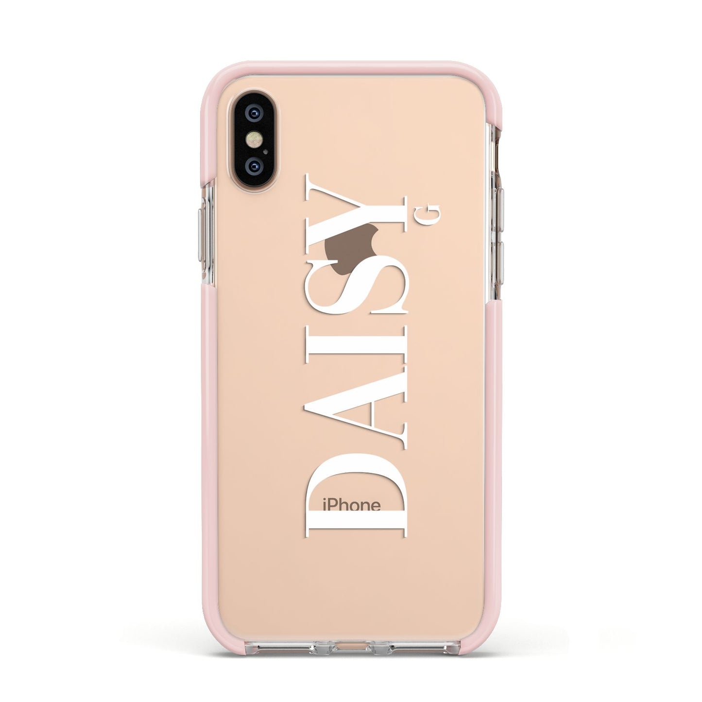 Personalised Clear Name Apple iPhone Xs Impact Case Pink Edge on Gold Phone