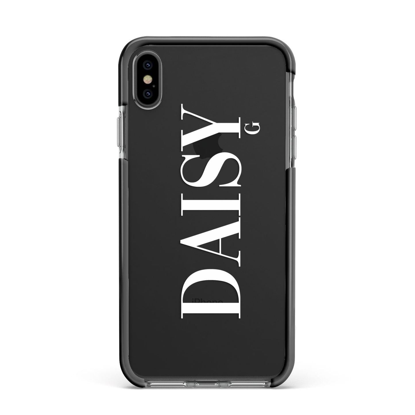 Personalised Clear Name Apple iPhone Xs Max Impact Case Black Edge on Black Phone